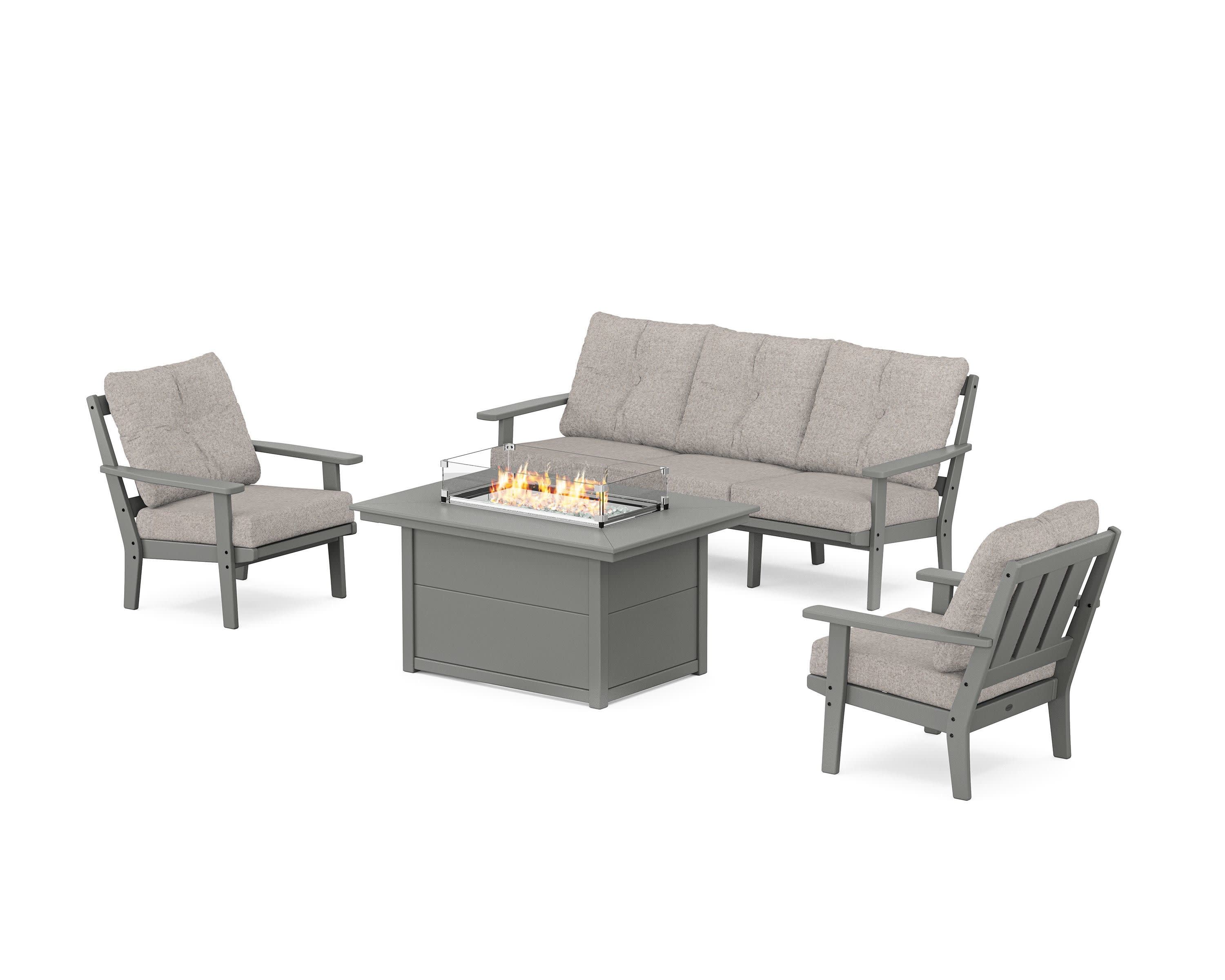Oxford Deep Seating Fire Pit Table Set in Slate Grey / Weathered Tweed