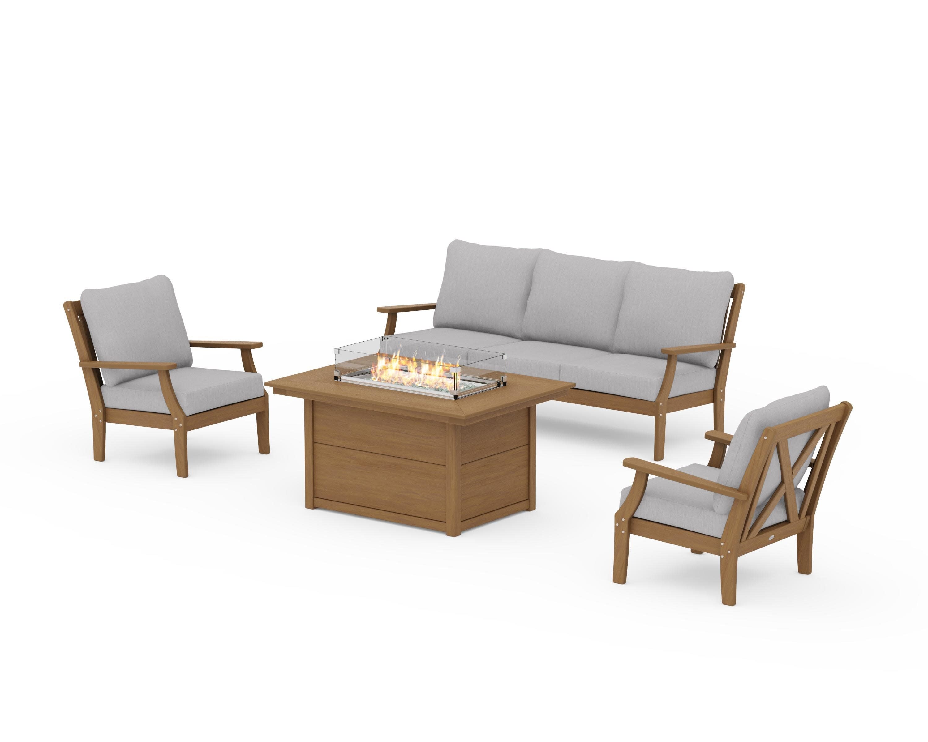 Braxton Deep Seating Fire Pit Table Set in Natural / Granite