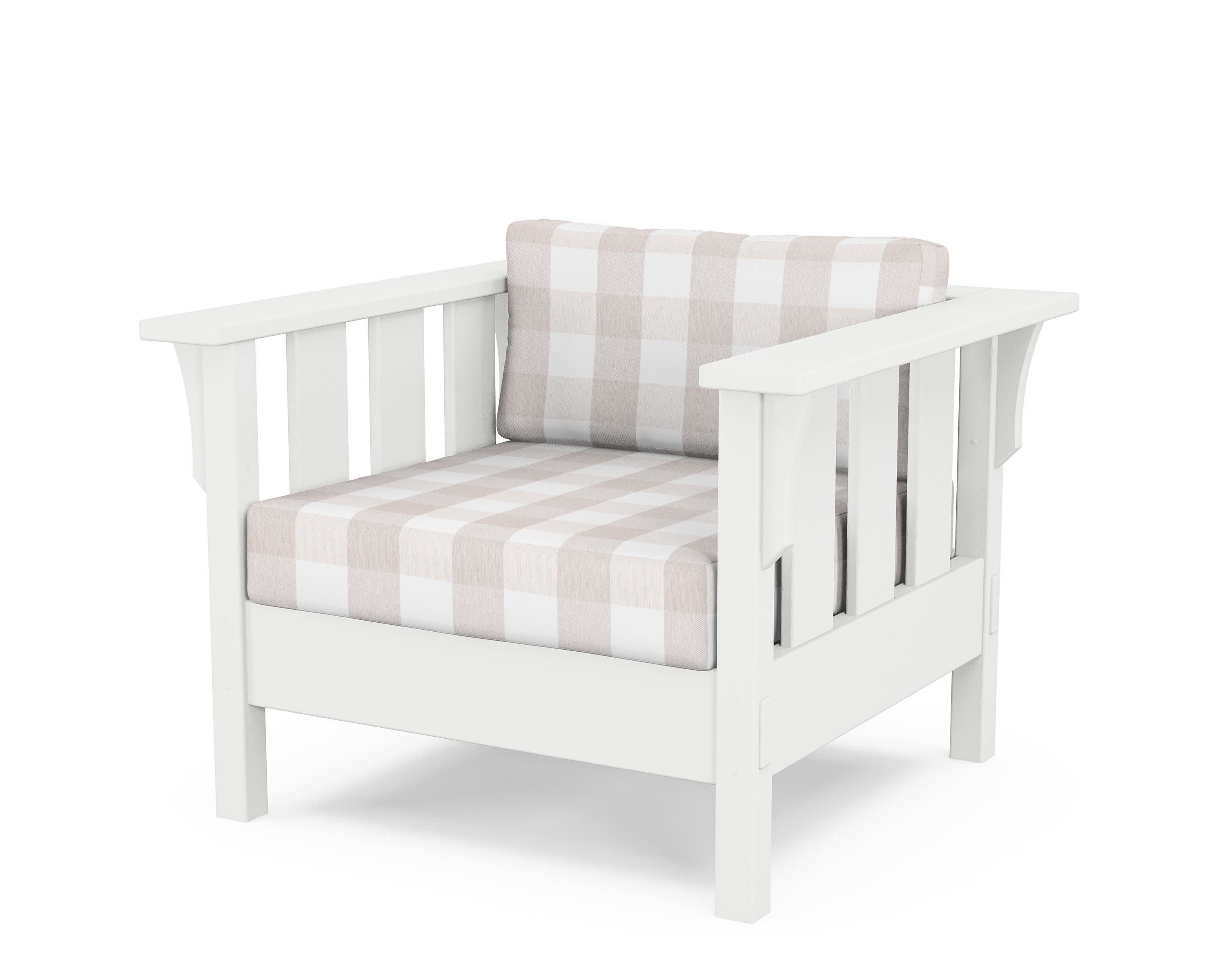Acadia Deep Seating Chair in White / Buffalo Plaid Dune Burlap