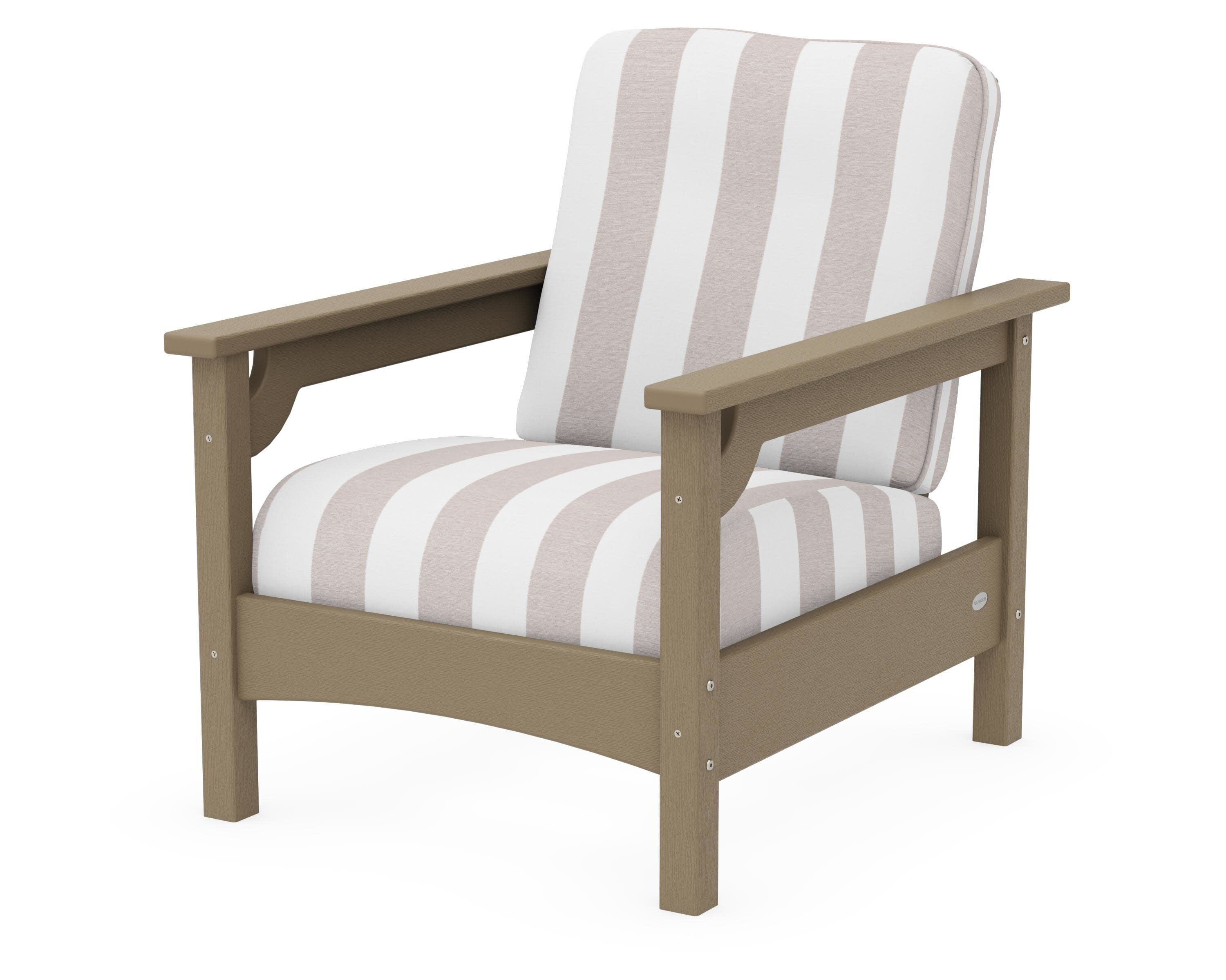 Club Chair in Vintage Sahara / Cabana Stripe Dune Burlap