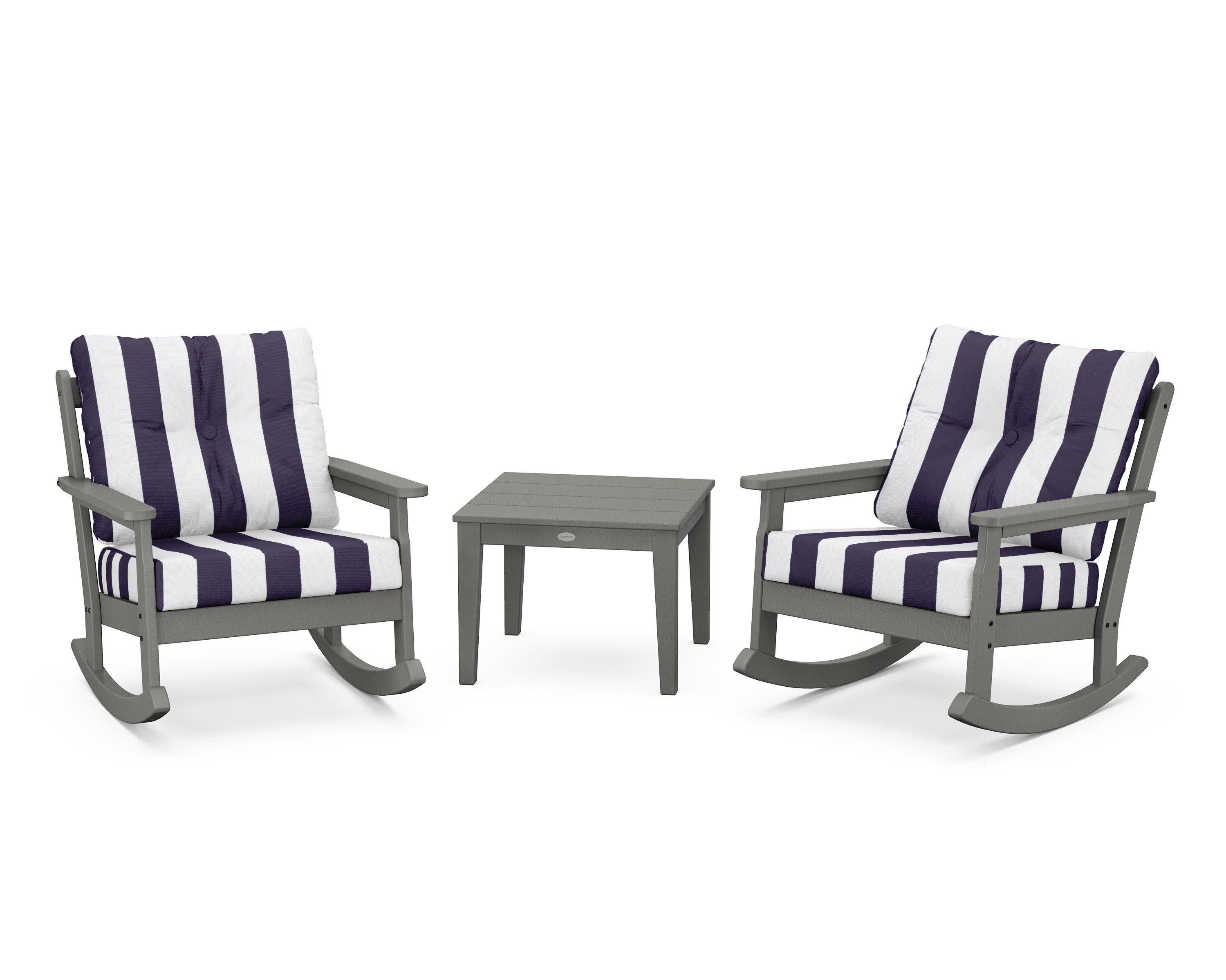 Vineyard 3-Piece Deep Seating Rocker Set in Slate Grey / Cabana Stripe Navy