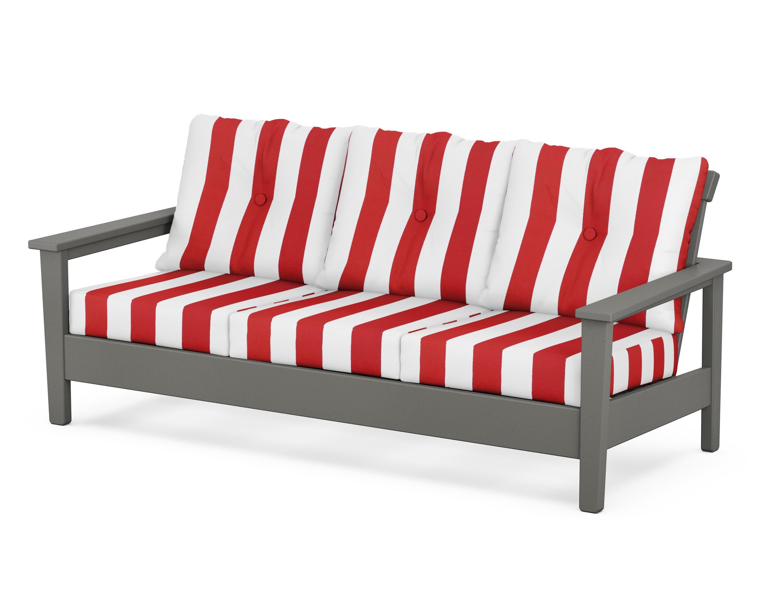 Prescott Deep Seating Sofa in Slate Grey / Cabana Stripe Crimson