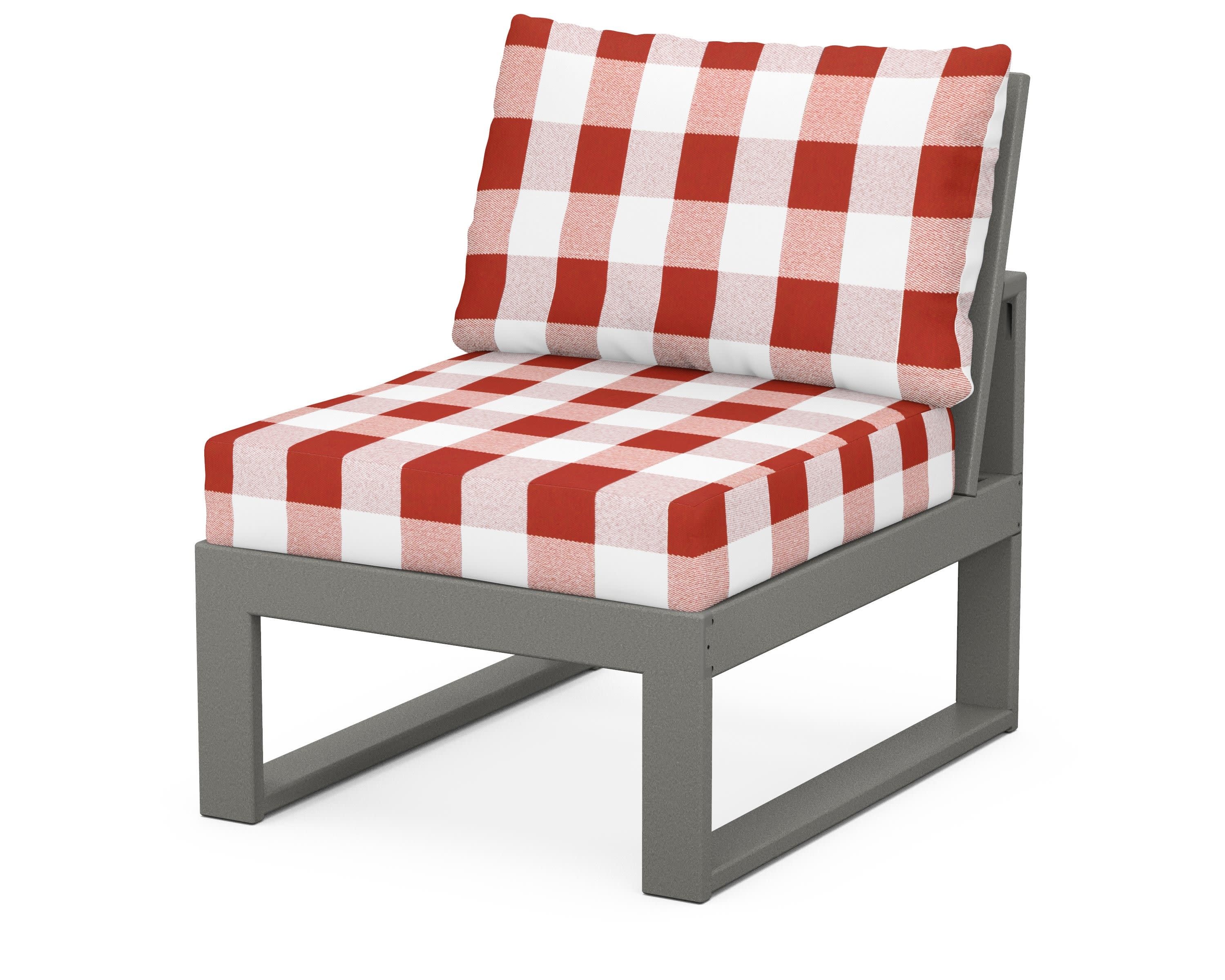 Modular Armless Chair in Slate Grey / Buffalo Plaid Crimson