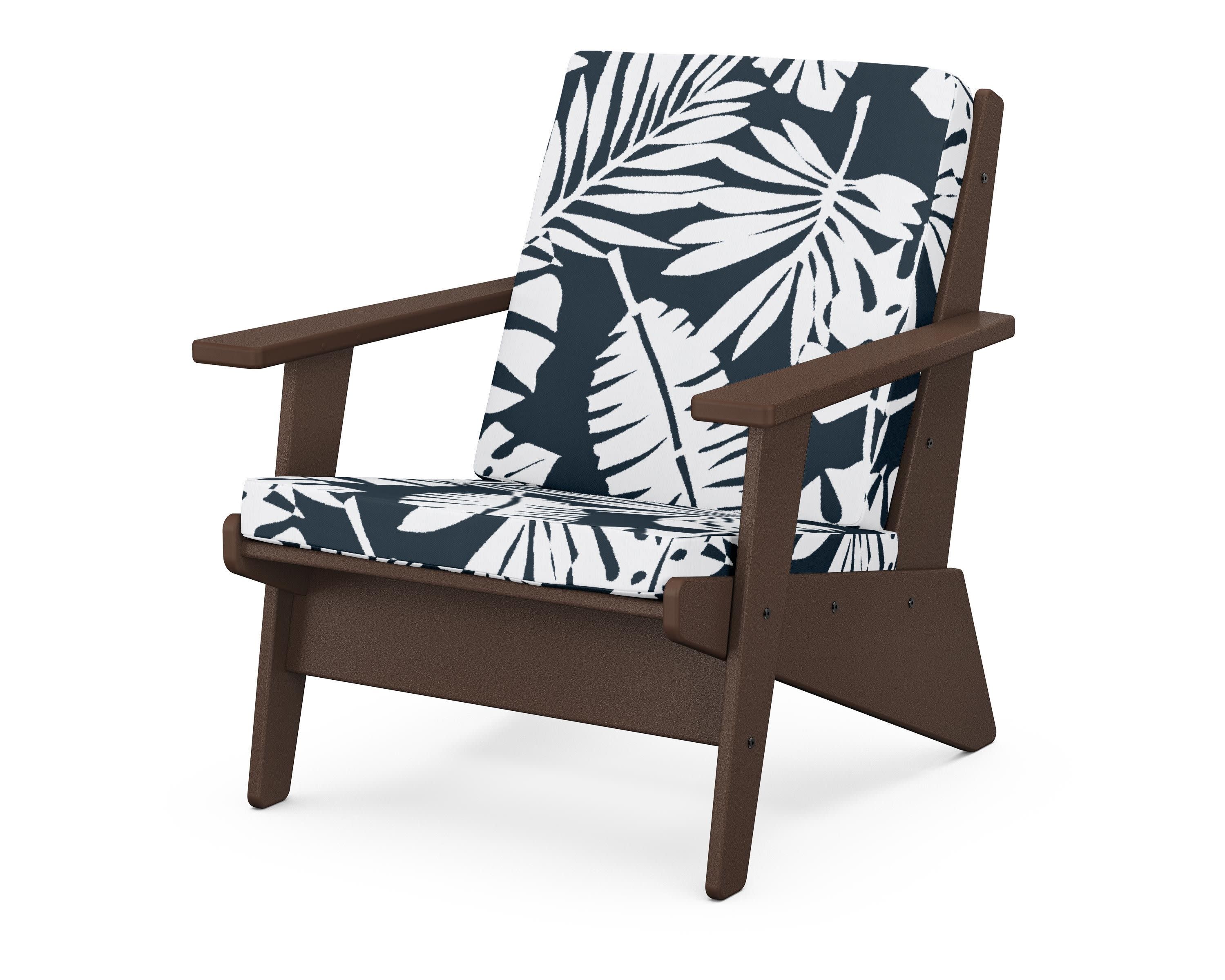 Riviera Modern Lounge Chair in Mahogany / Leaf Marine Indigo