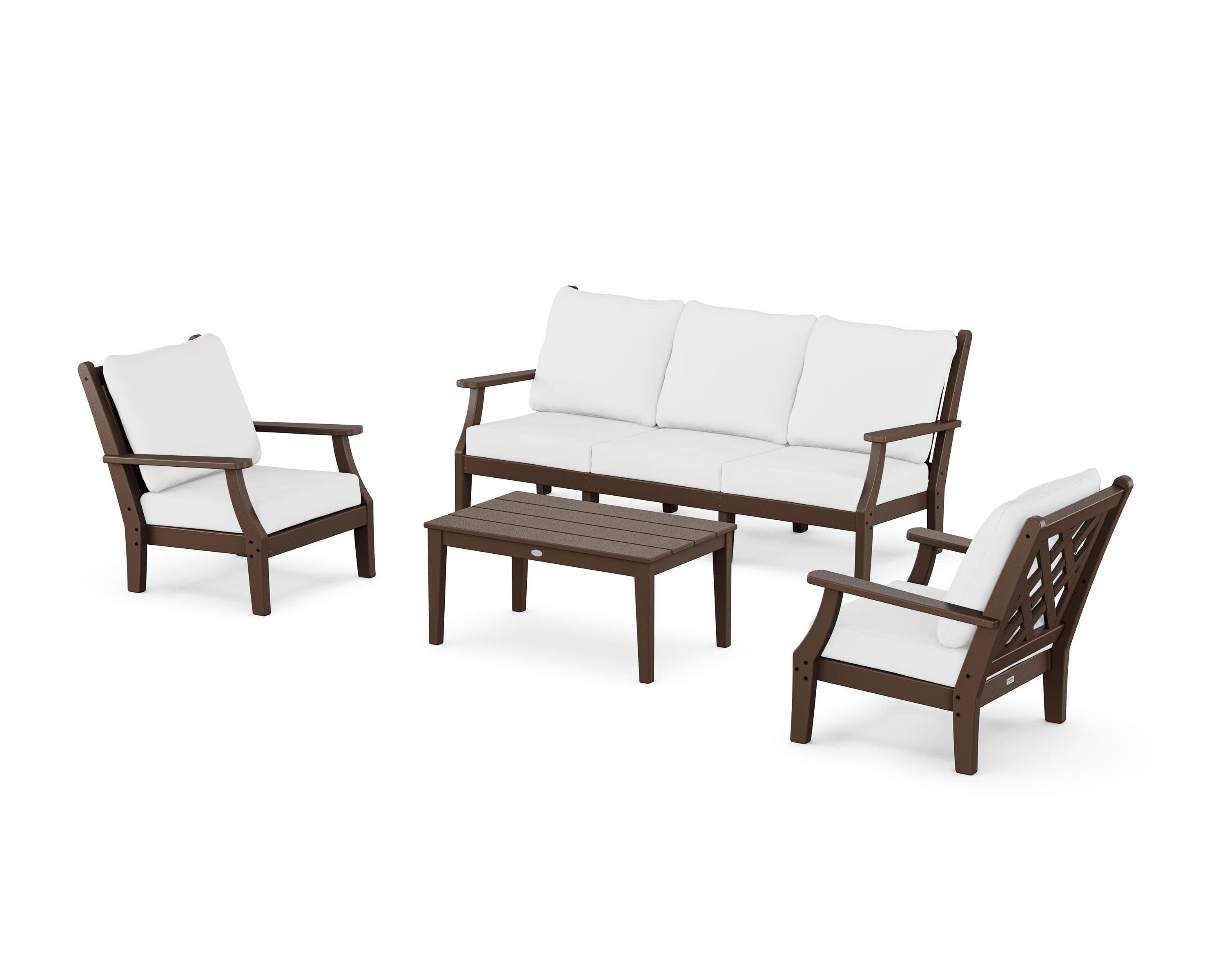 Wovendale 4-Piece Deep Seating Set with Sofa in Mahogany / Natural