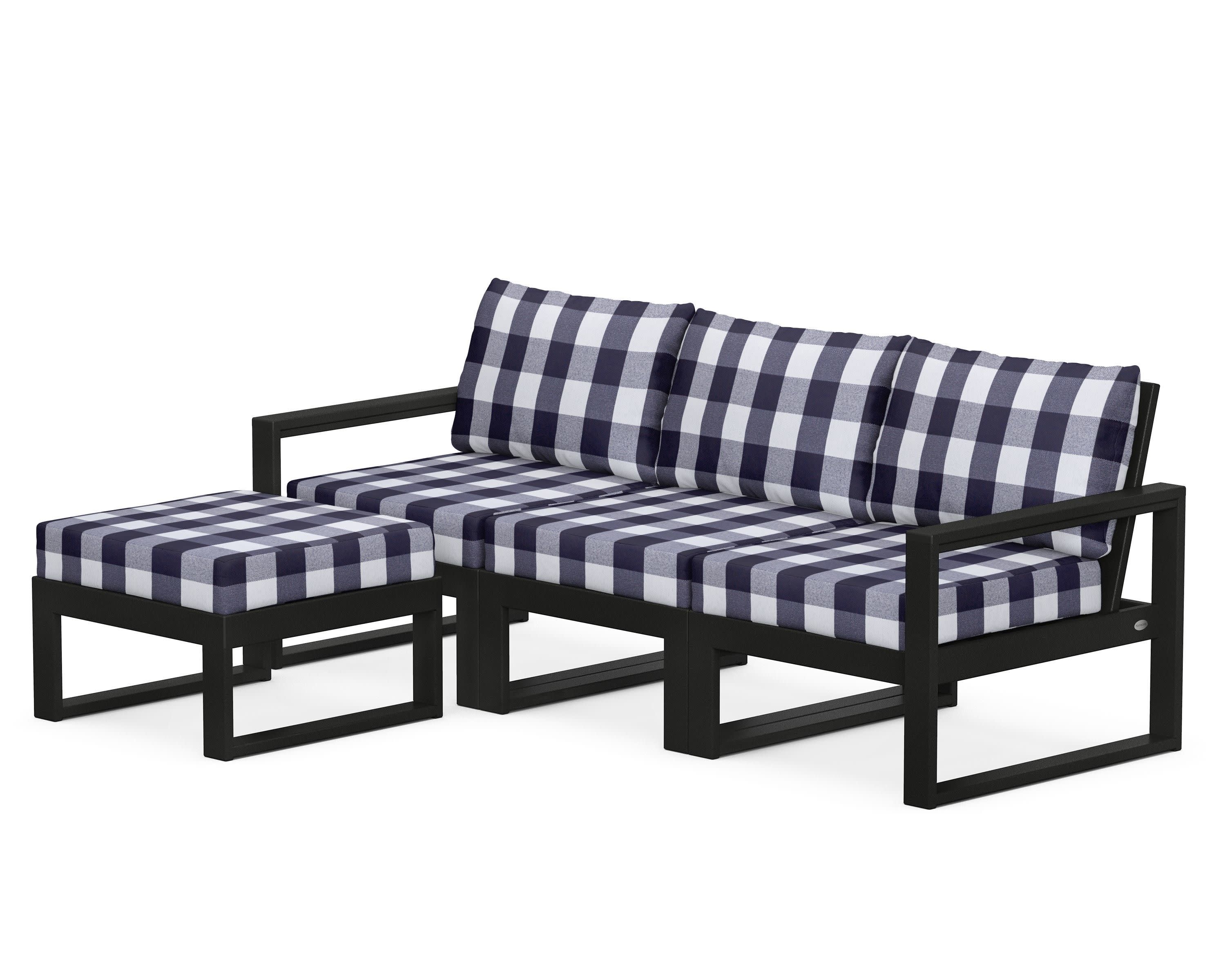 EDGE 4-Piece Modular Deep Seating Set with Ottoman in Black / Buffalo Plaid Navy