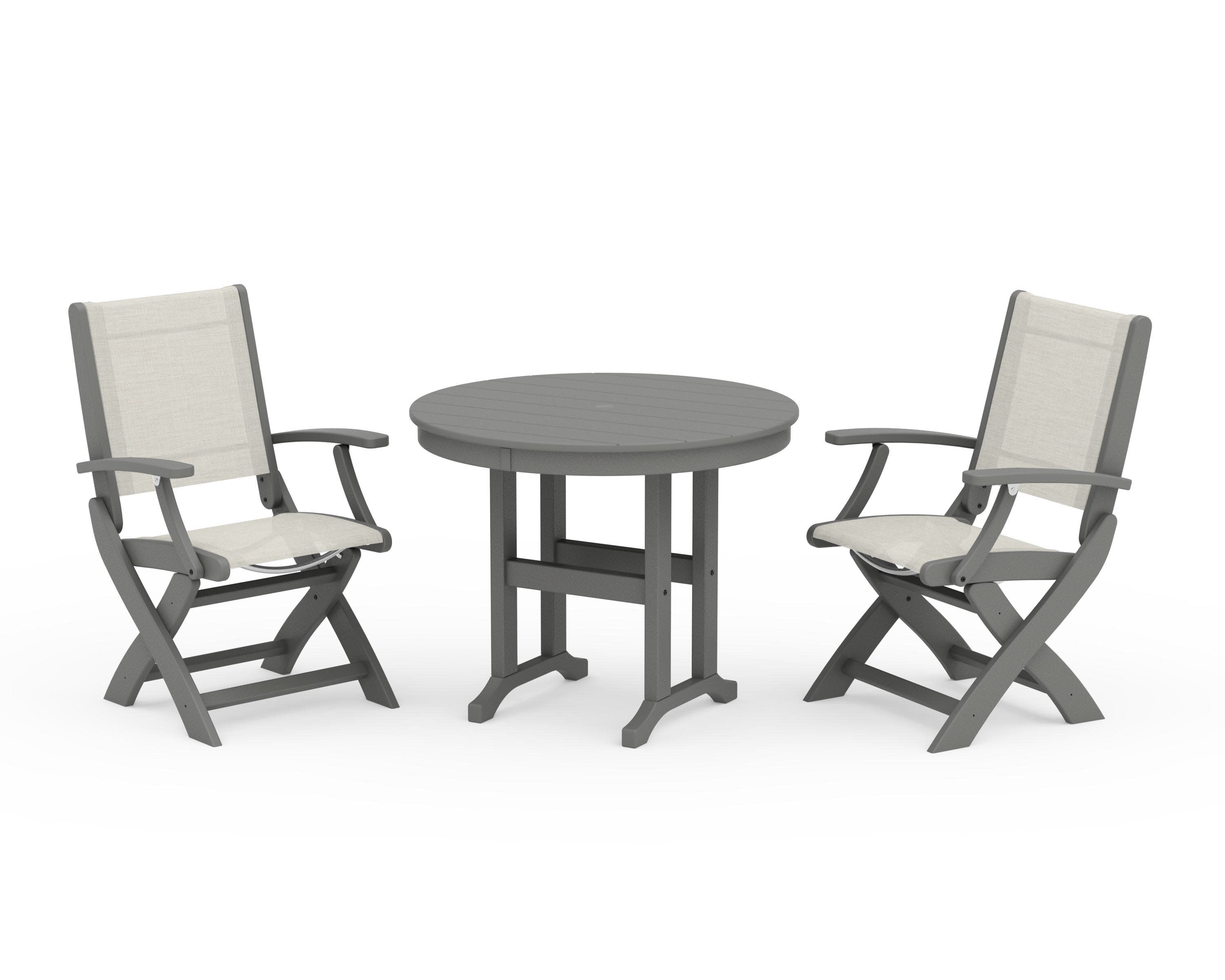 Coastal Folding Chair 3-Piece Round Dining Set