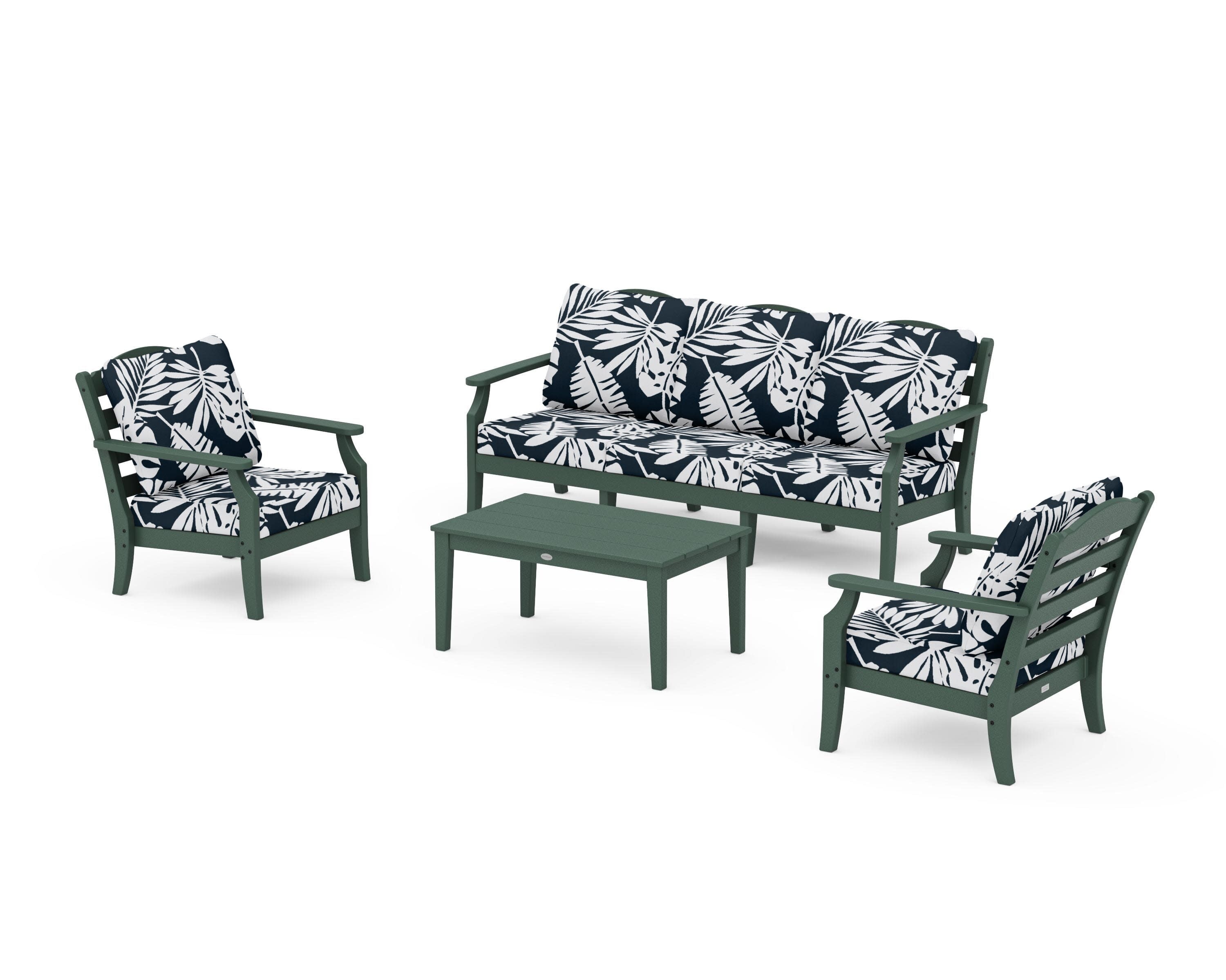 Savannah 4-Piece Deep Seating Set with Sofa in Green / Leaf Marine Indigo