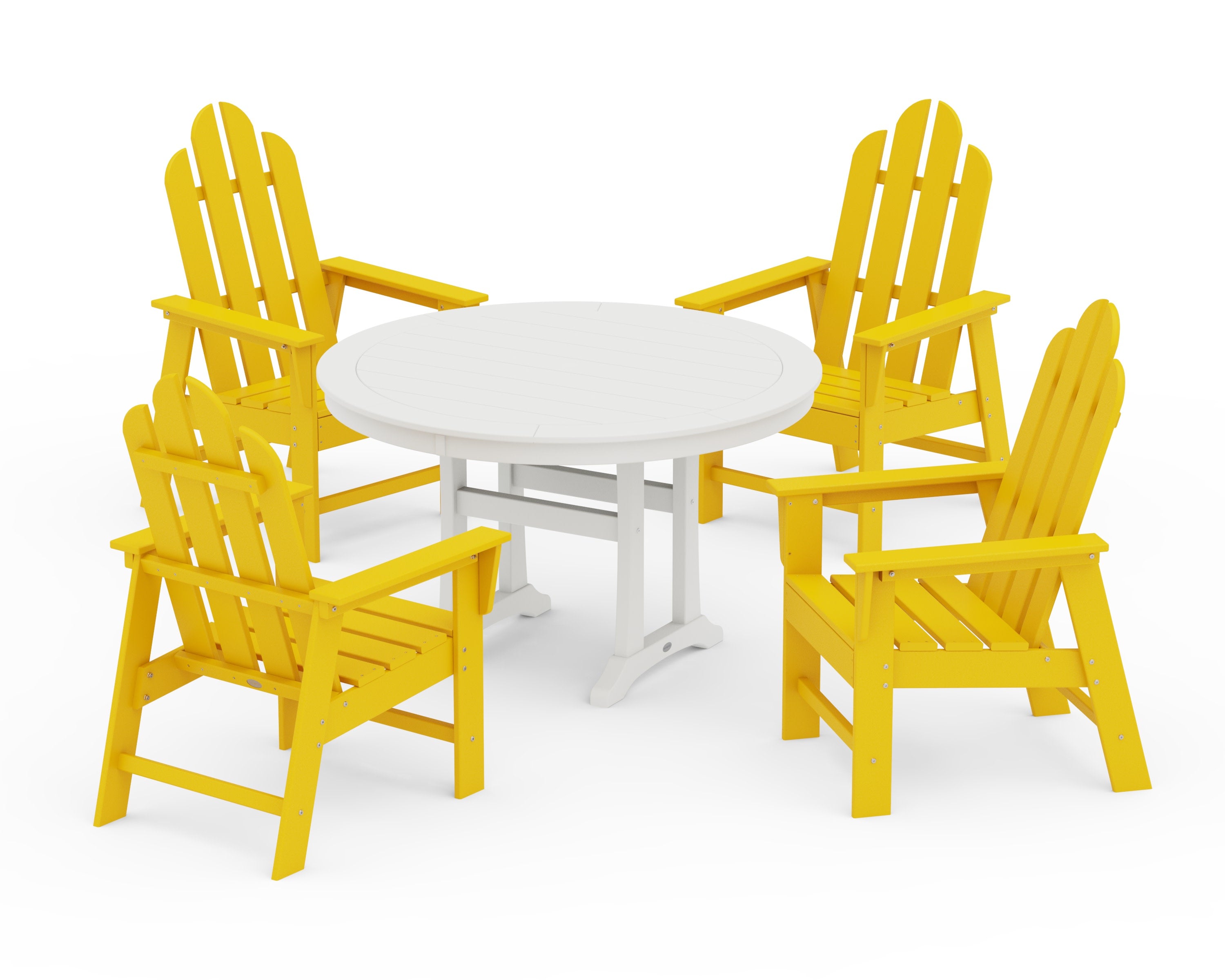 Long Island 5-Piece Round Dining Set with Trestle Legs in Lemon / White