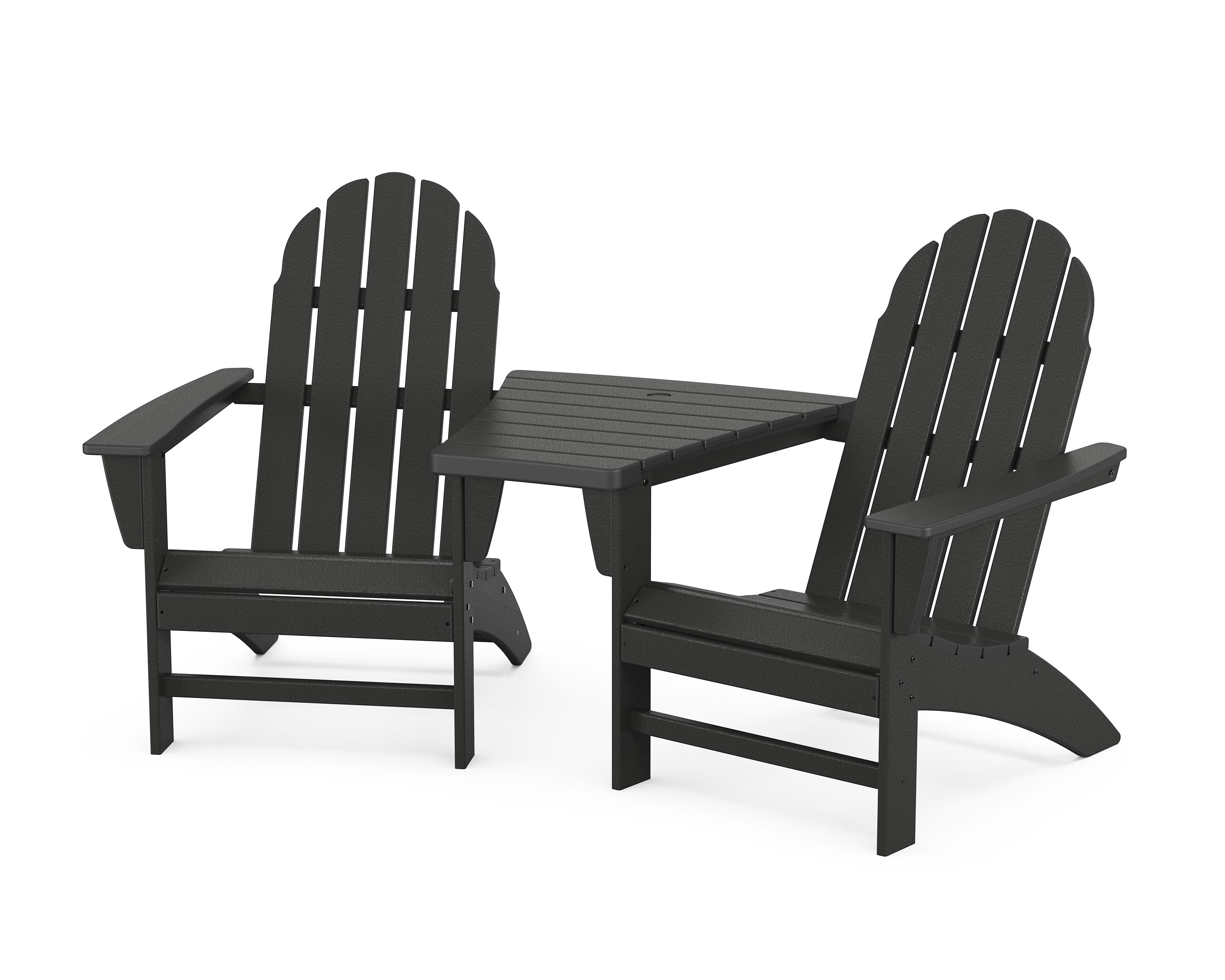 Vineyard 3-Piece Adirondack Set with Angled Connecting Table in Black
