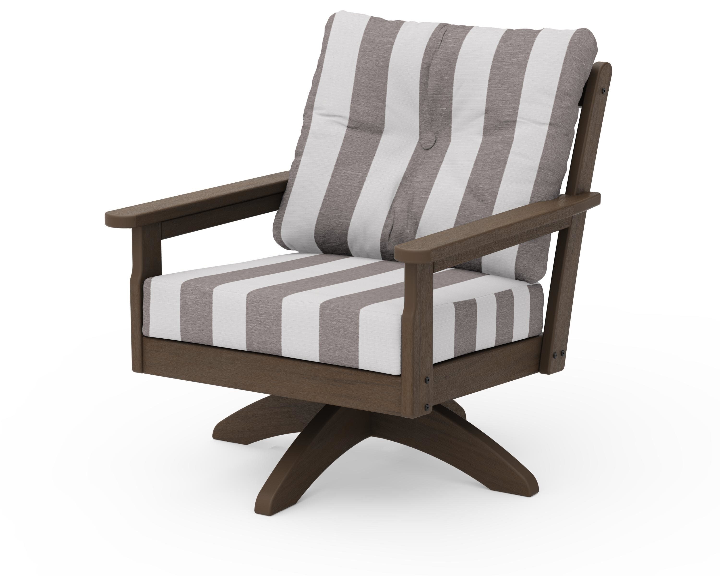 Vineyard Deep Seating Swivel Chair in Kona / Cabana Stripe Grey Mist