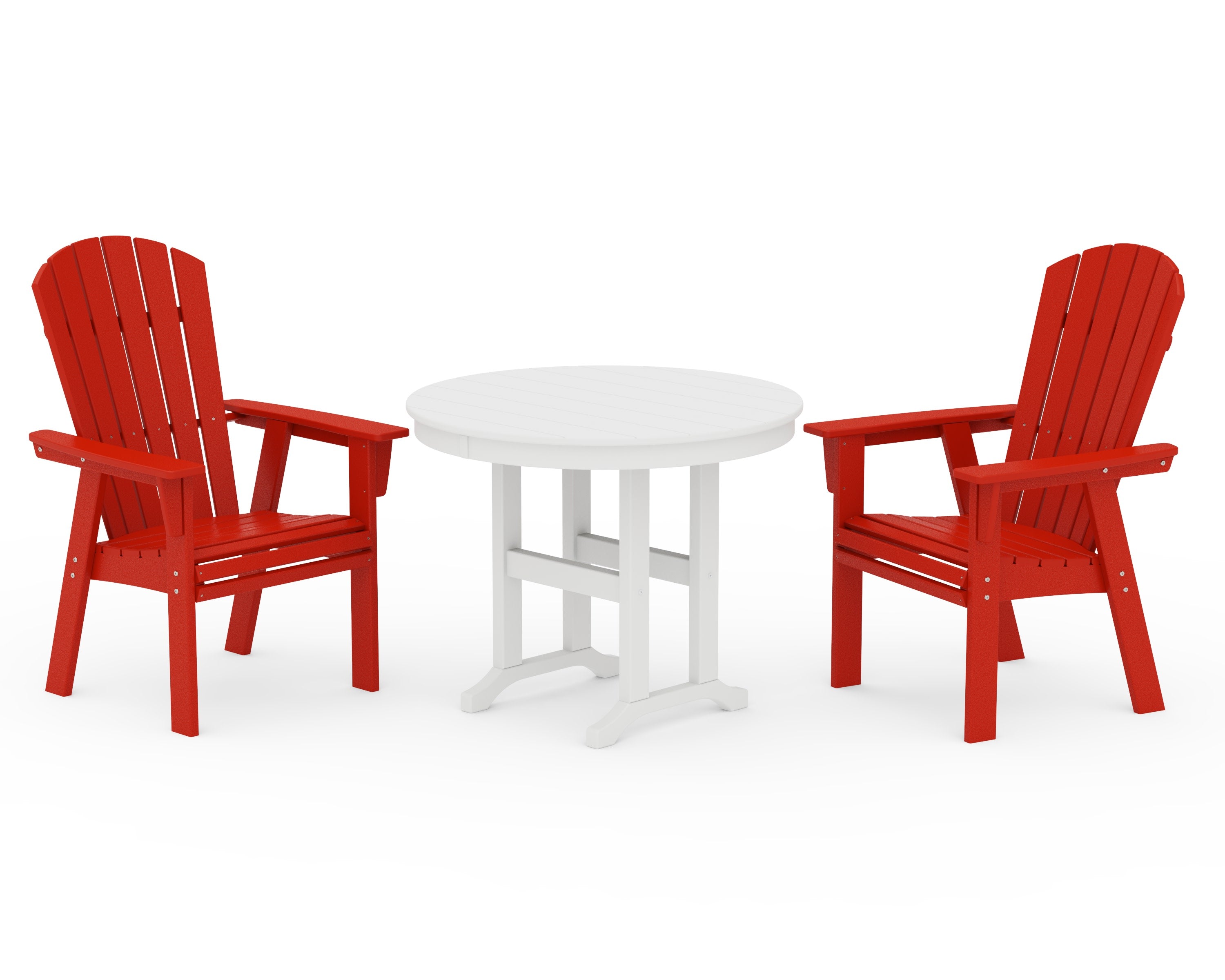 Nautical Adirondack 3-Piece Round Dining Set in Sunset Red / White