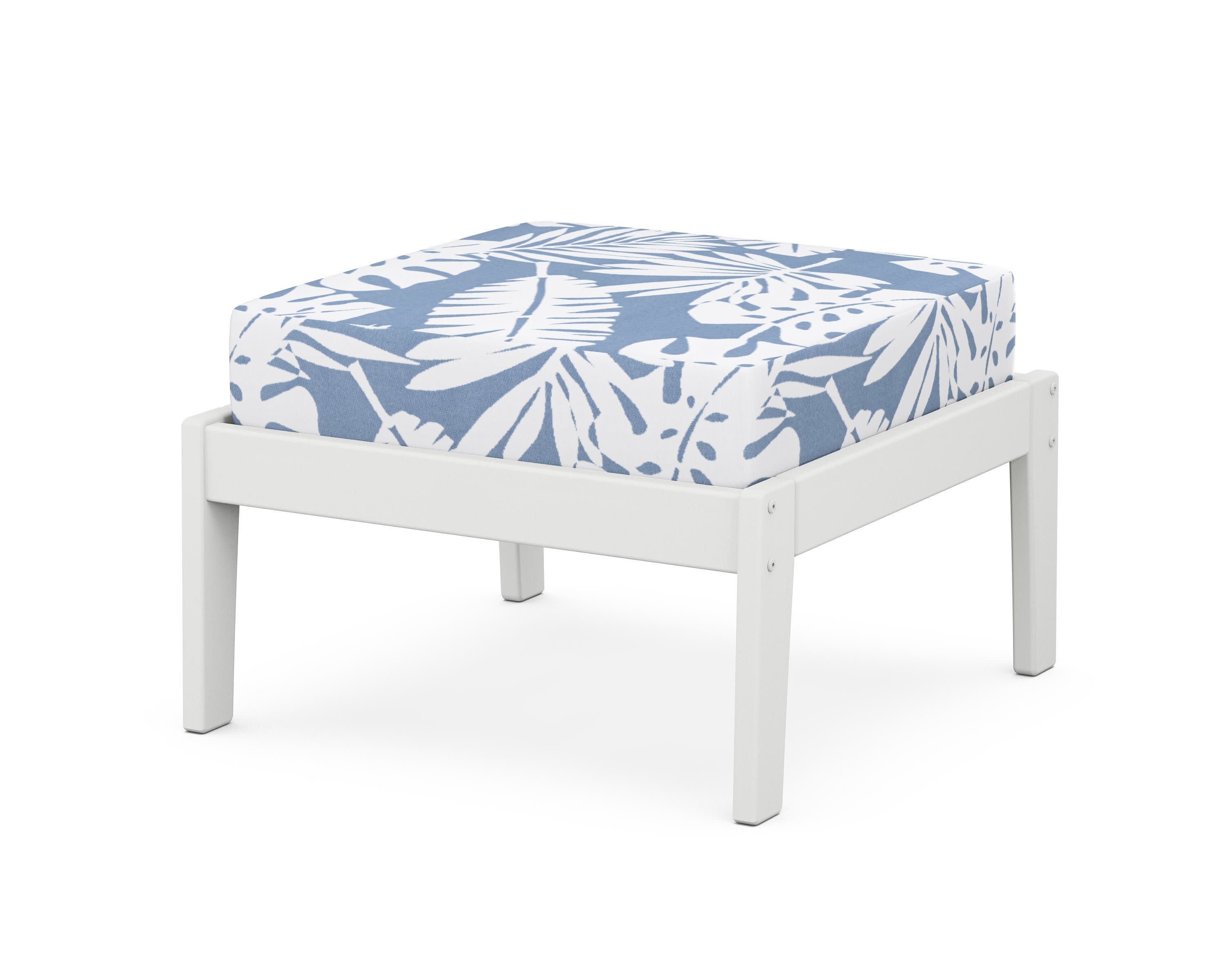 Deep Seating Ottoman in White / Leaf Sky Blue