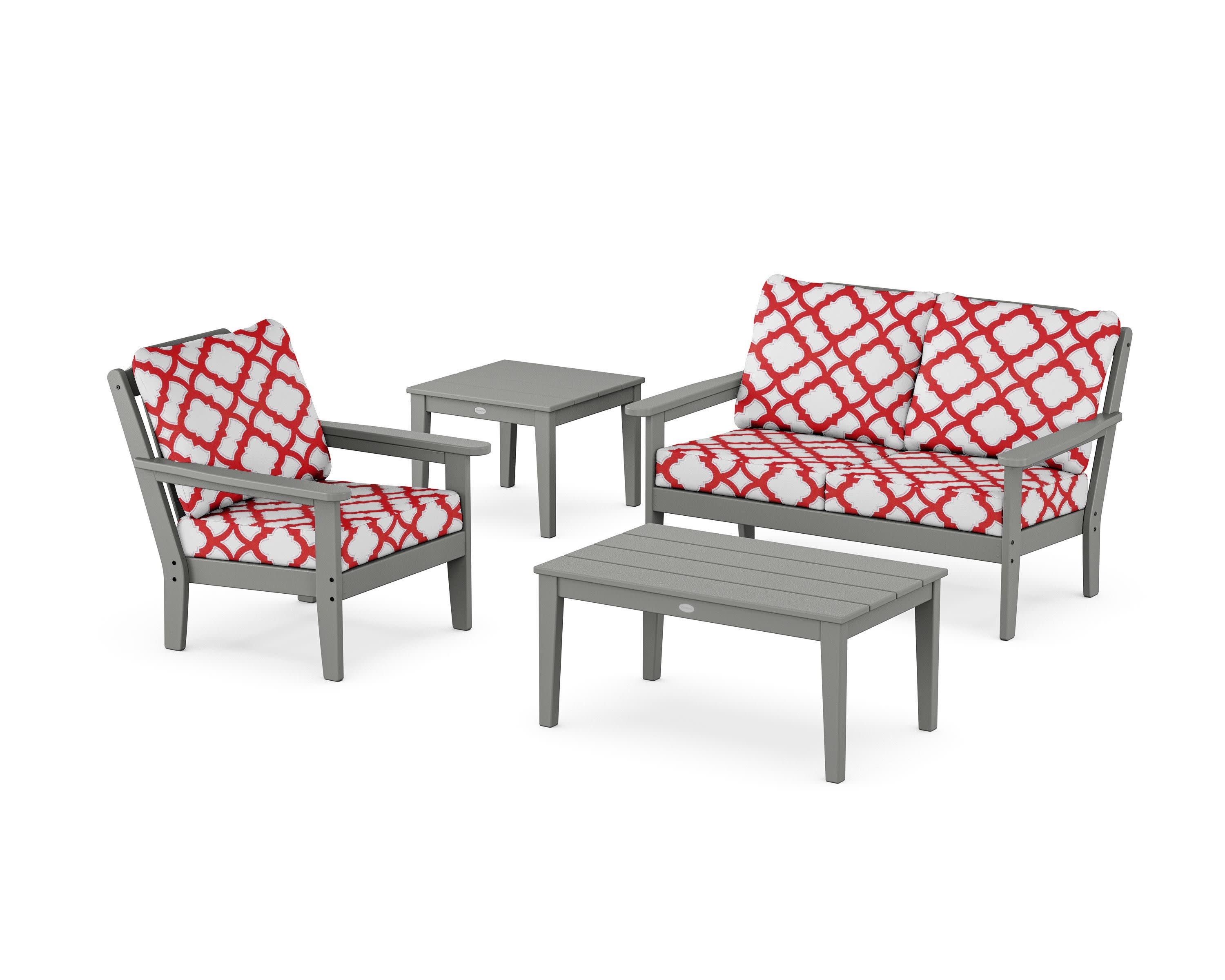 Wovendale 4-Piece Deep Seating Set in Slate Grey / Trellis Crimson