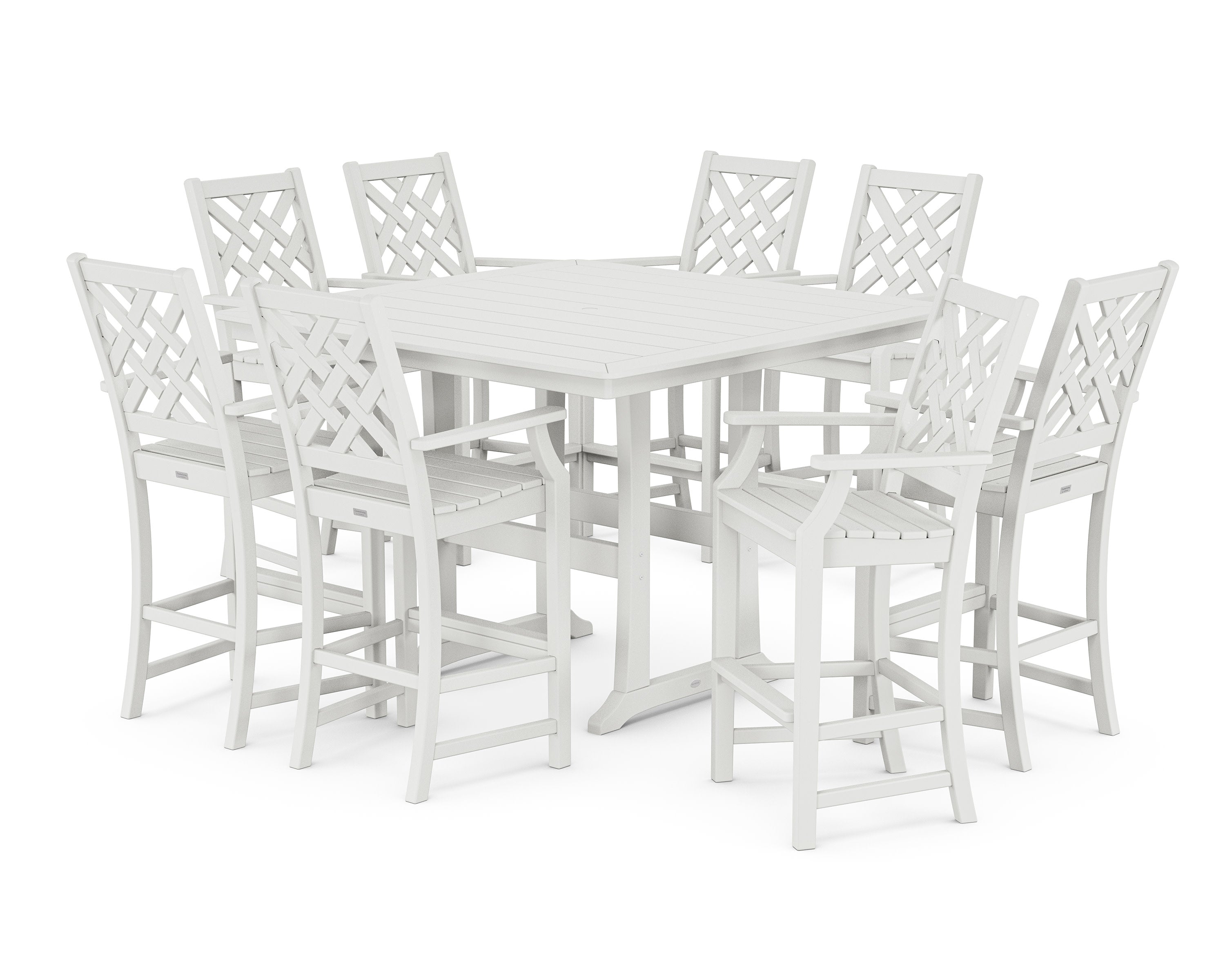 Wovendale 9-Piece Square Bar Set with Trestle Legs in White
