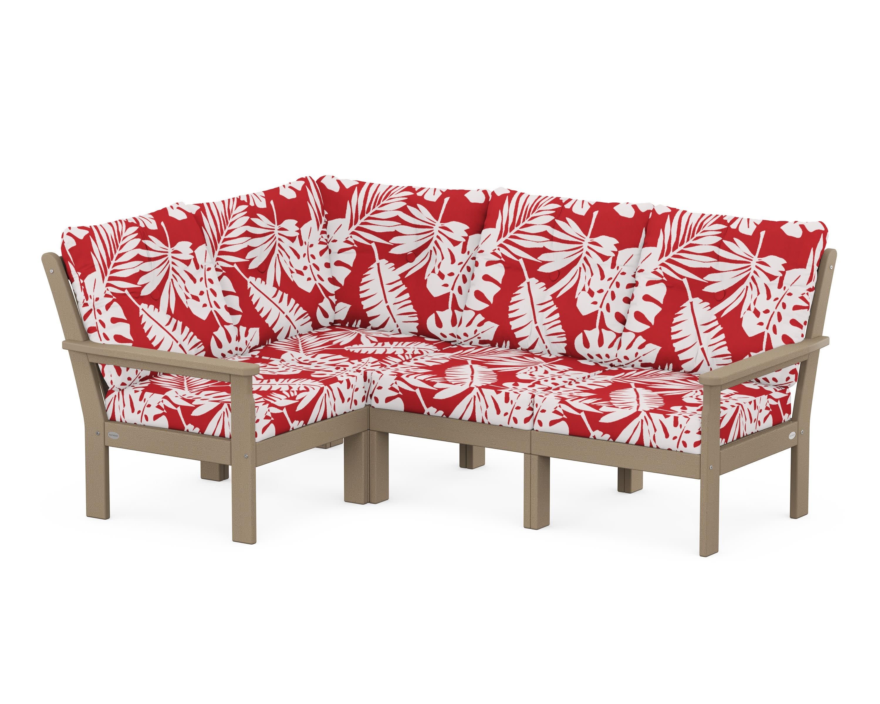 Vineyard 4-Piece Sectional in Vintage Sahara / Leaf Crimson