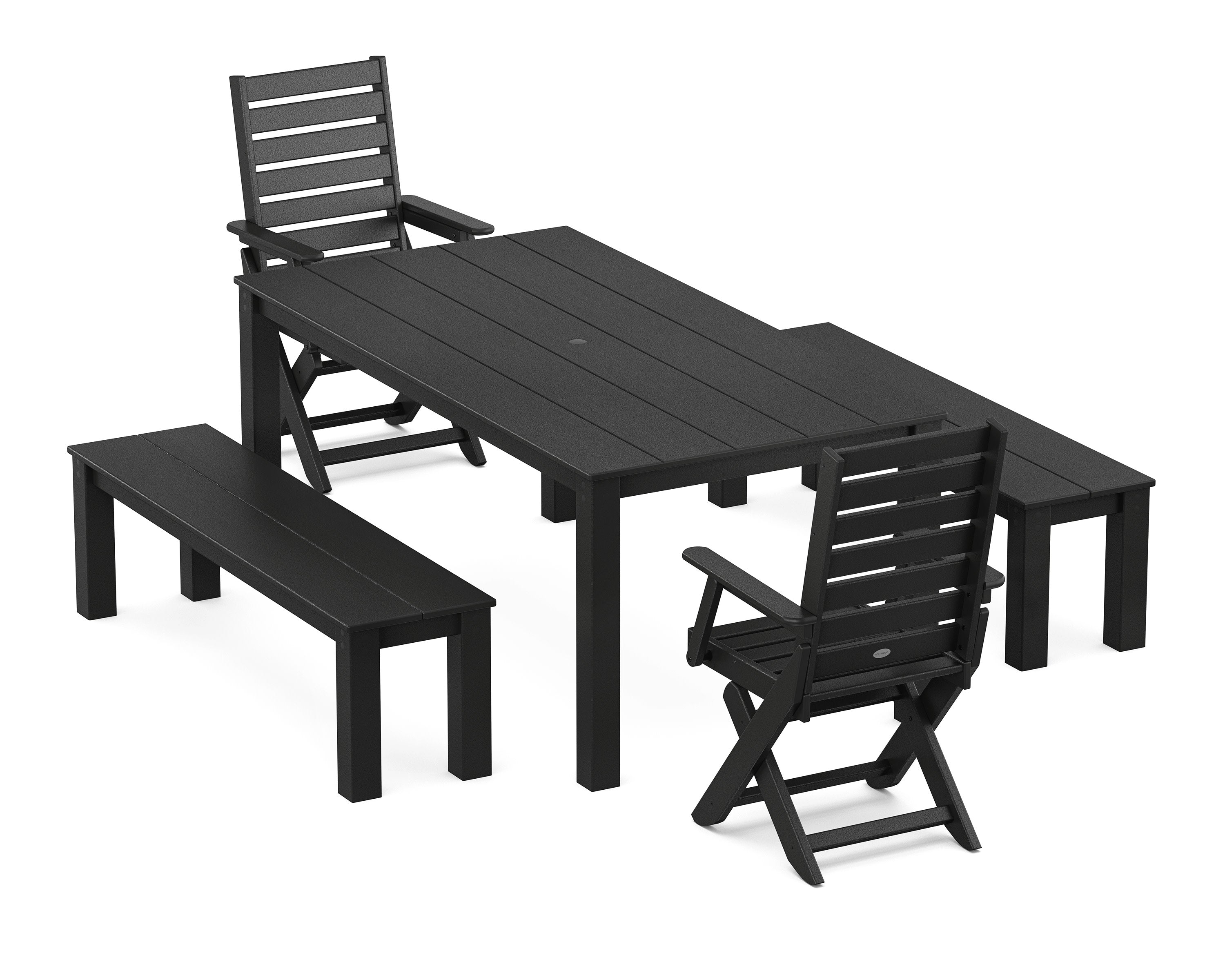 Captain Folding Chair 5-Piece Parsons Dining Set with Benches in Black