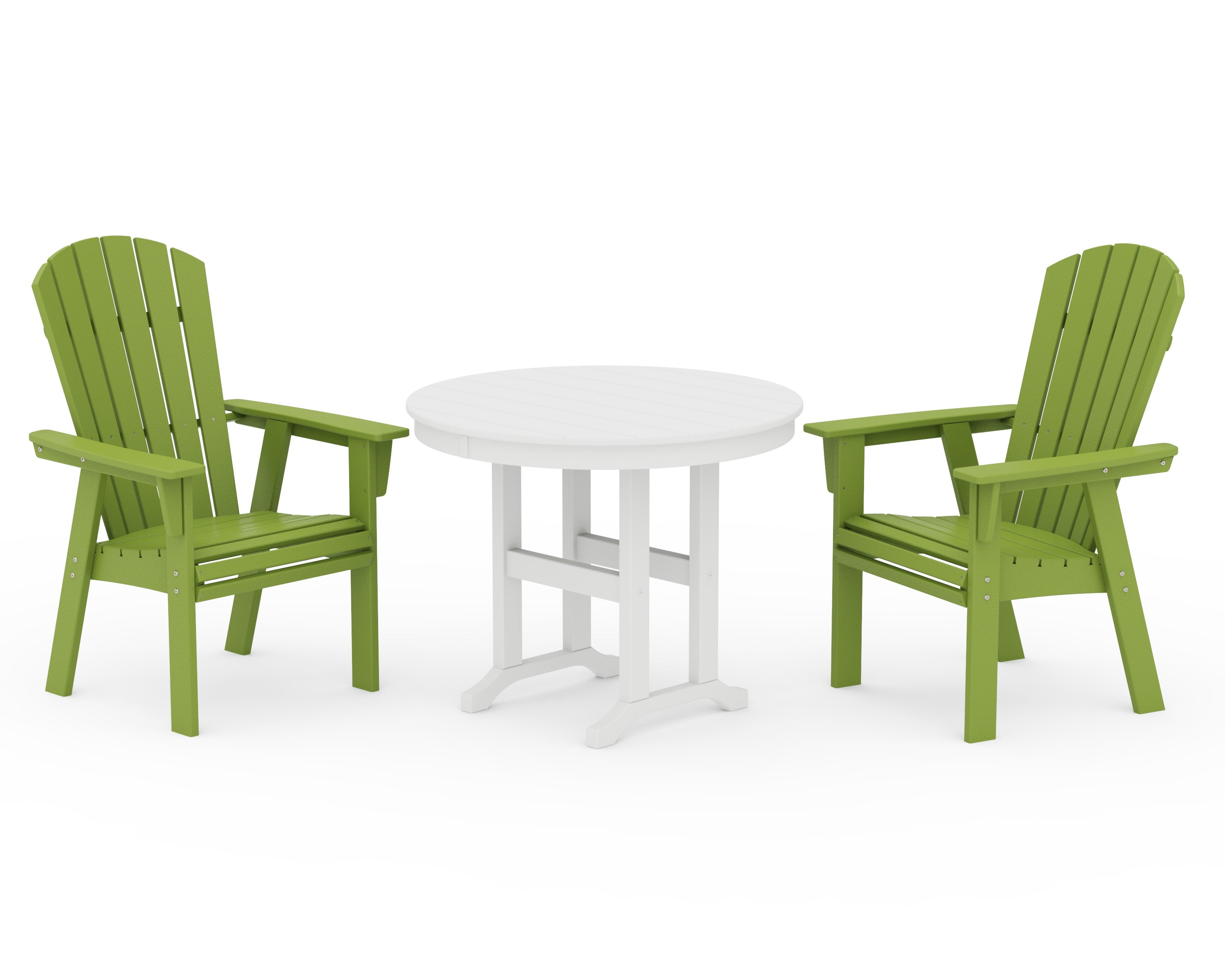 Nautical Adirondack 3-Piece Round Dining Set in Lime / White