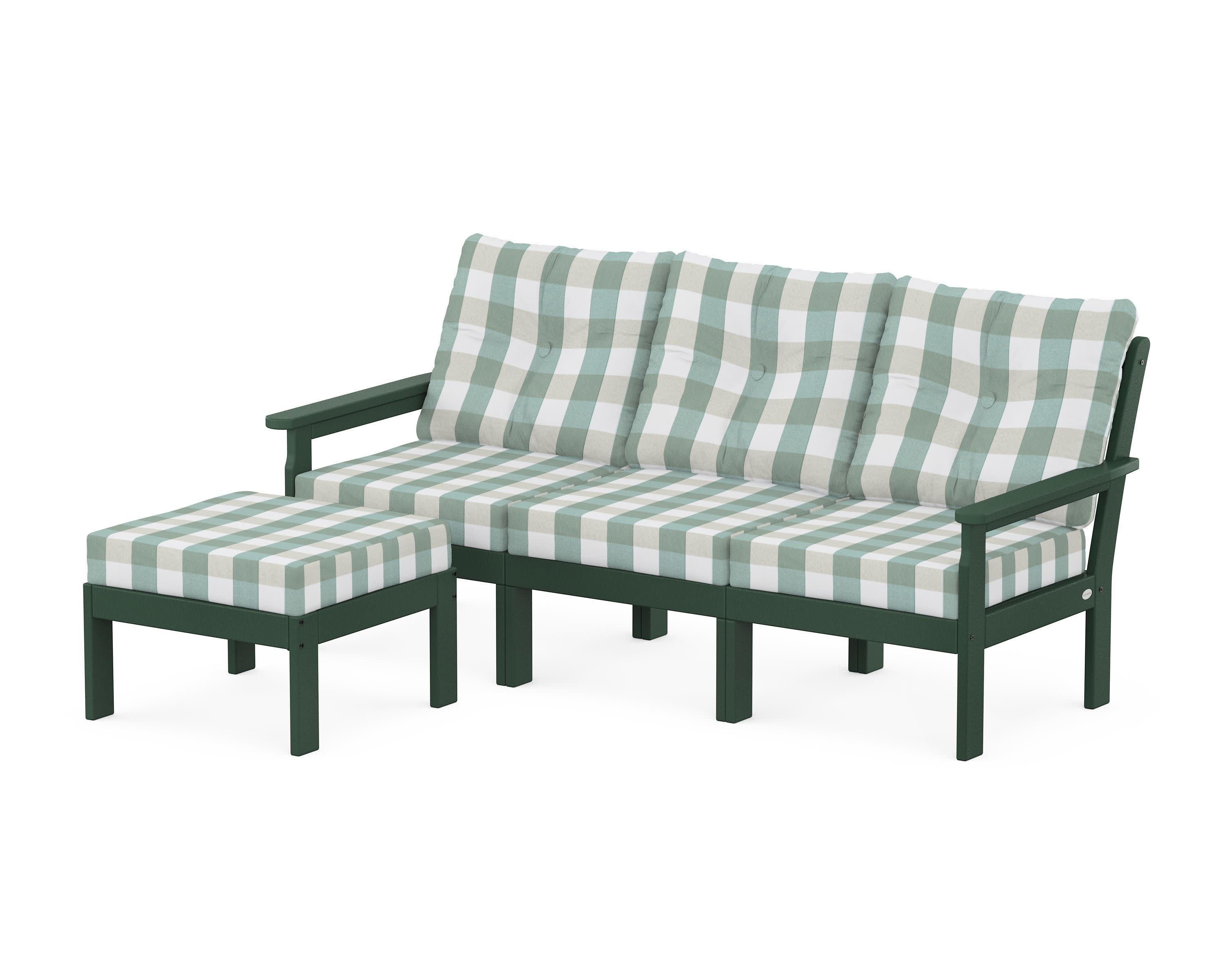 Vineyard 4-Piece Sectional with Ottoman in Green / Buffalo Plaid Glacier Spa