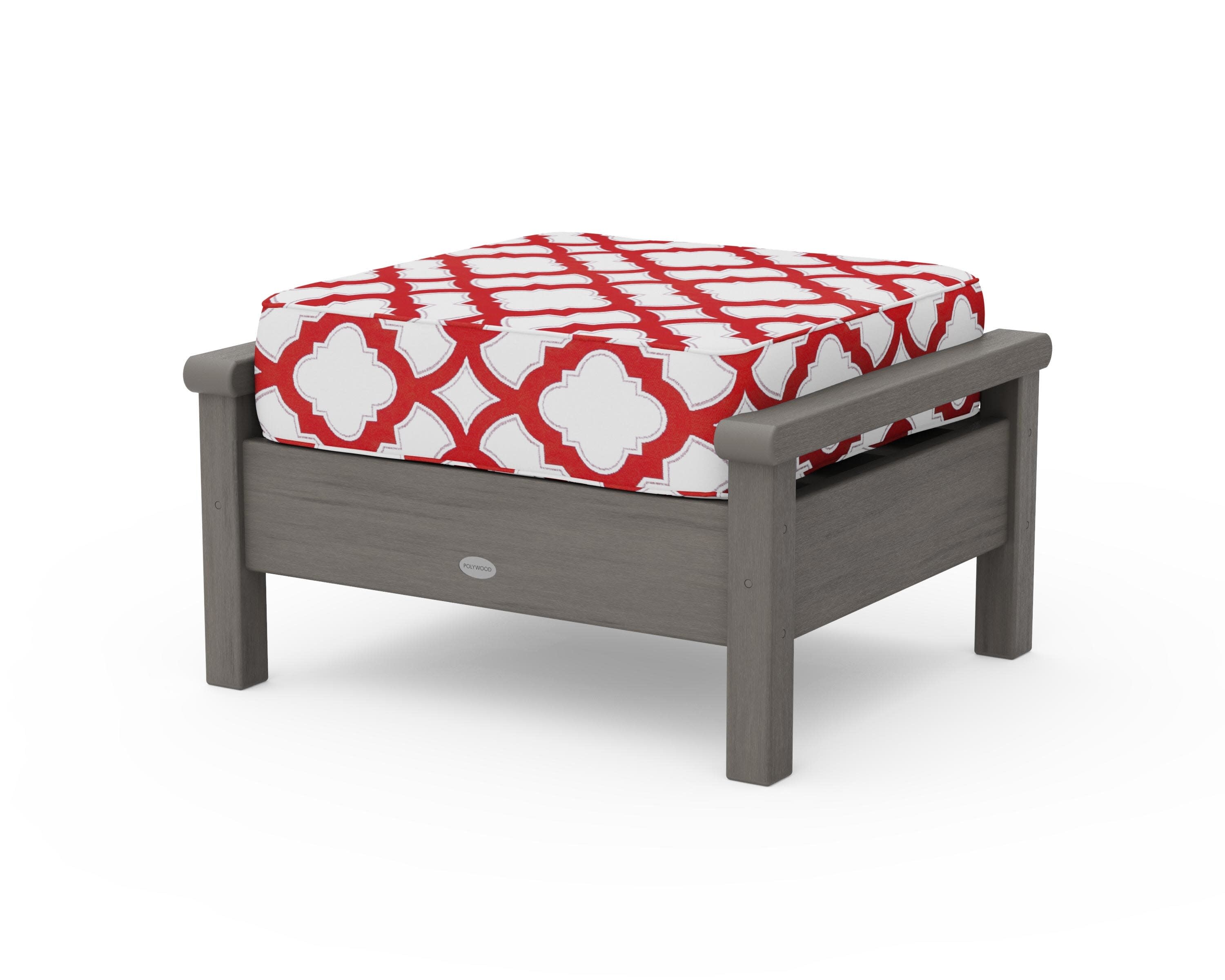 Harbour Deep Seating Ottoman in Driftwood / Trellis Crimson
