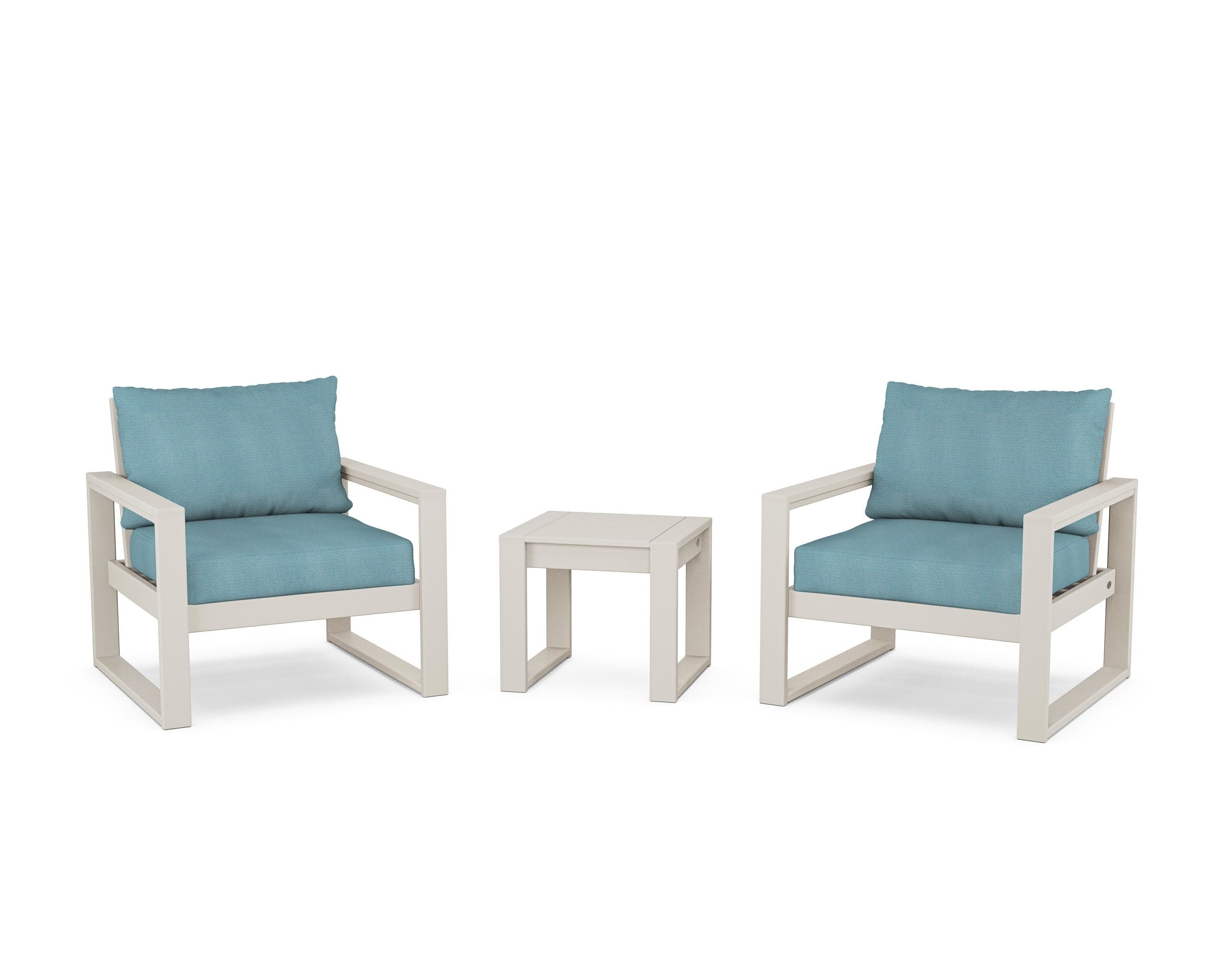 EDGE Sectional 3-Piece Deep Seating Set in Sand / Lattice Sky Blue