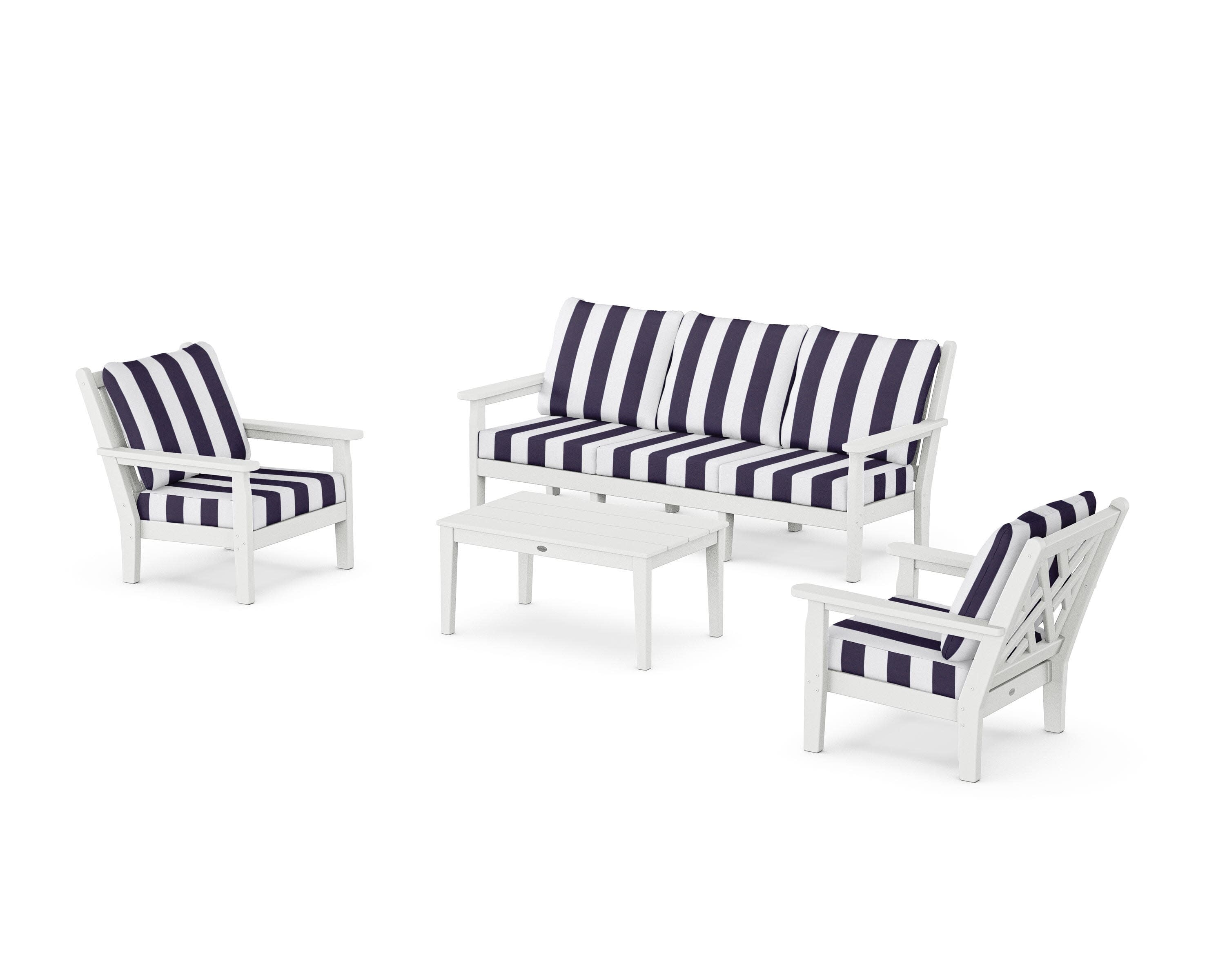 Chippendale 4-Piece Deep Seating Set with Sofa in White / Cabana Stripe Navy