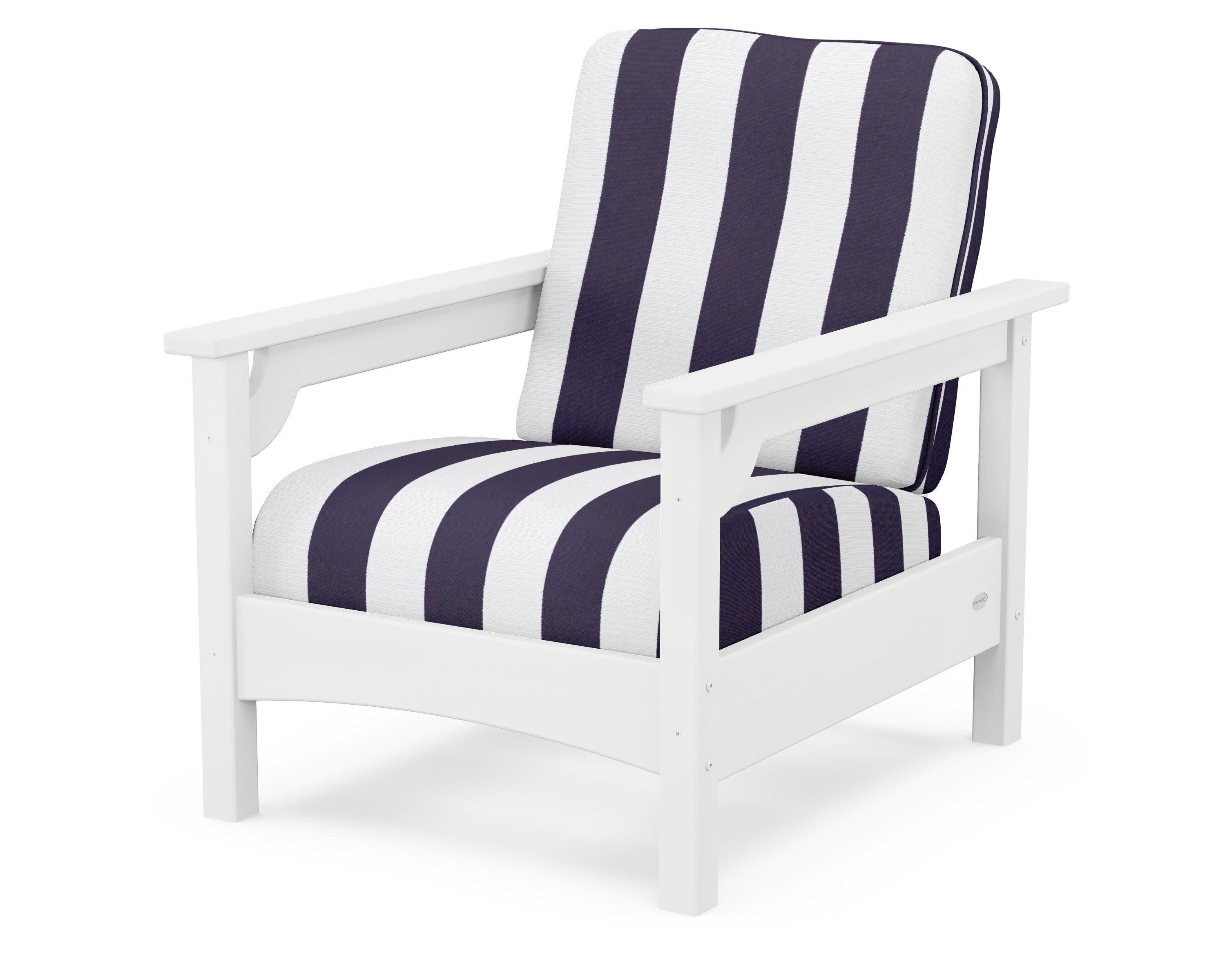 Club Chair in White / Cabana Stripe Navy