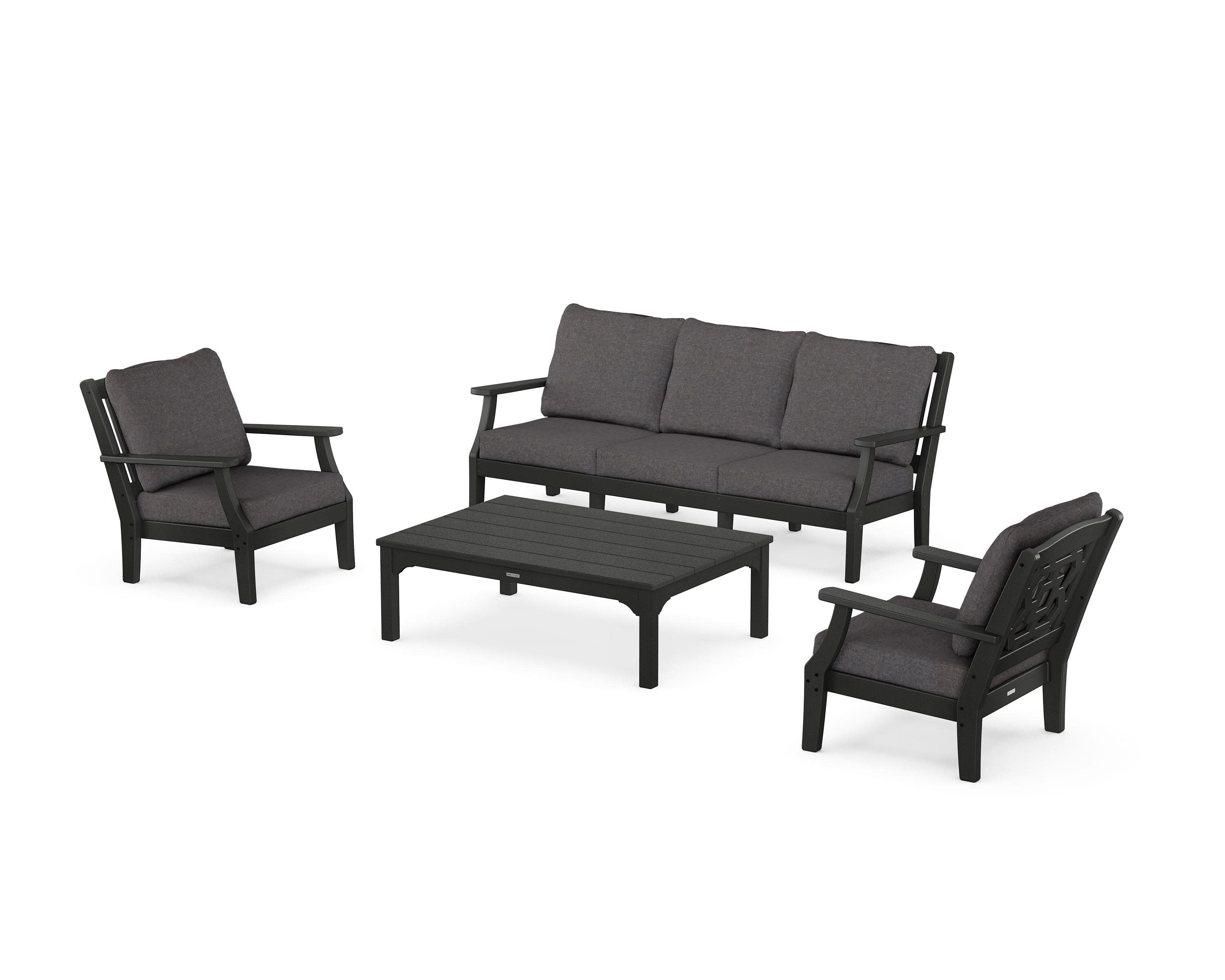 Chinoiserie 4-Piece Deep Seating Set with Sofa in Black / Ash Charcoal