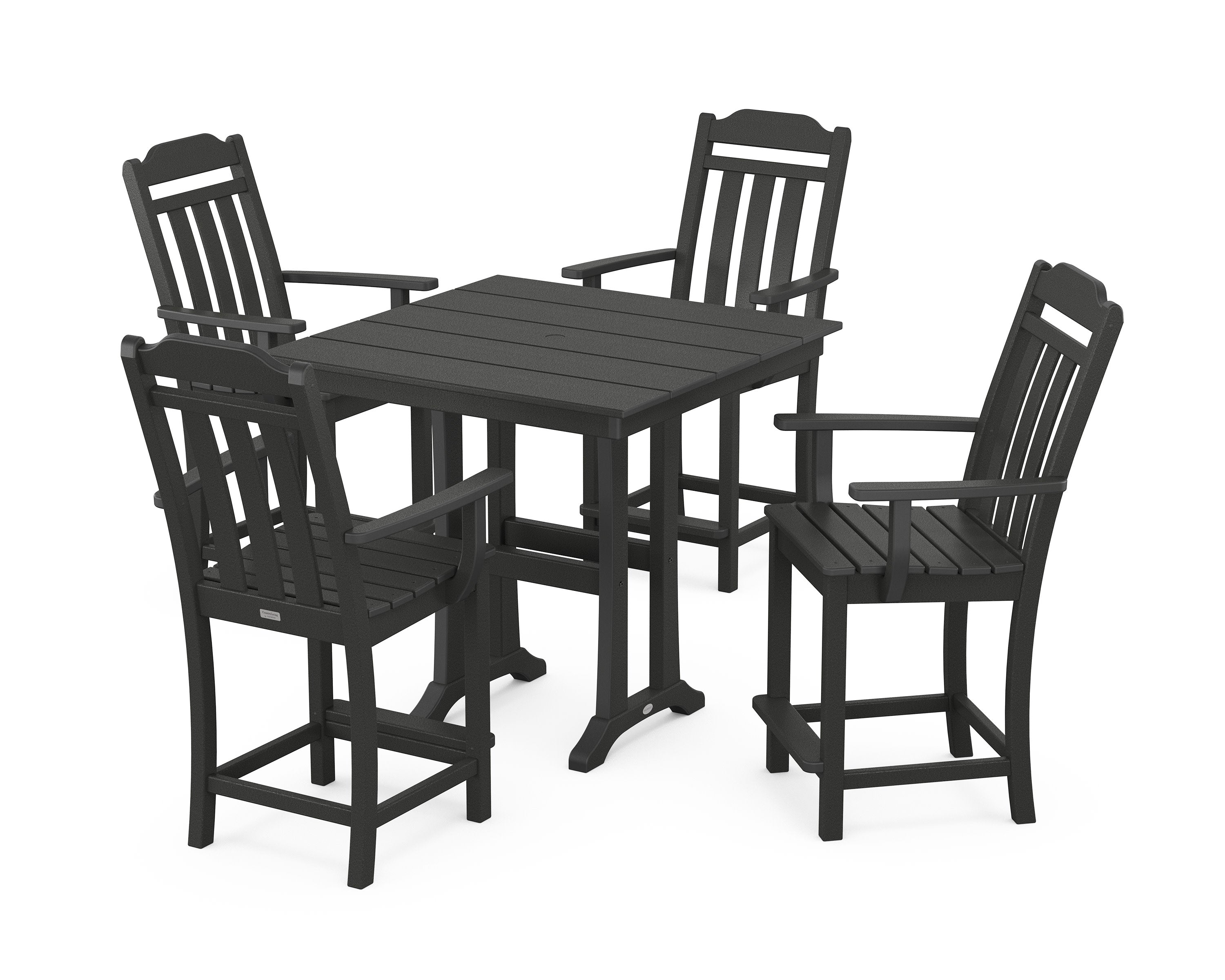 Cottage 5-Piece Farmhouse Counter Set with Trestle Legs in Black