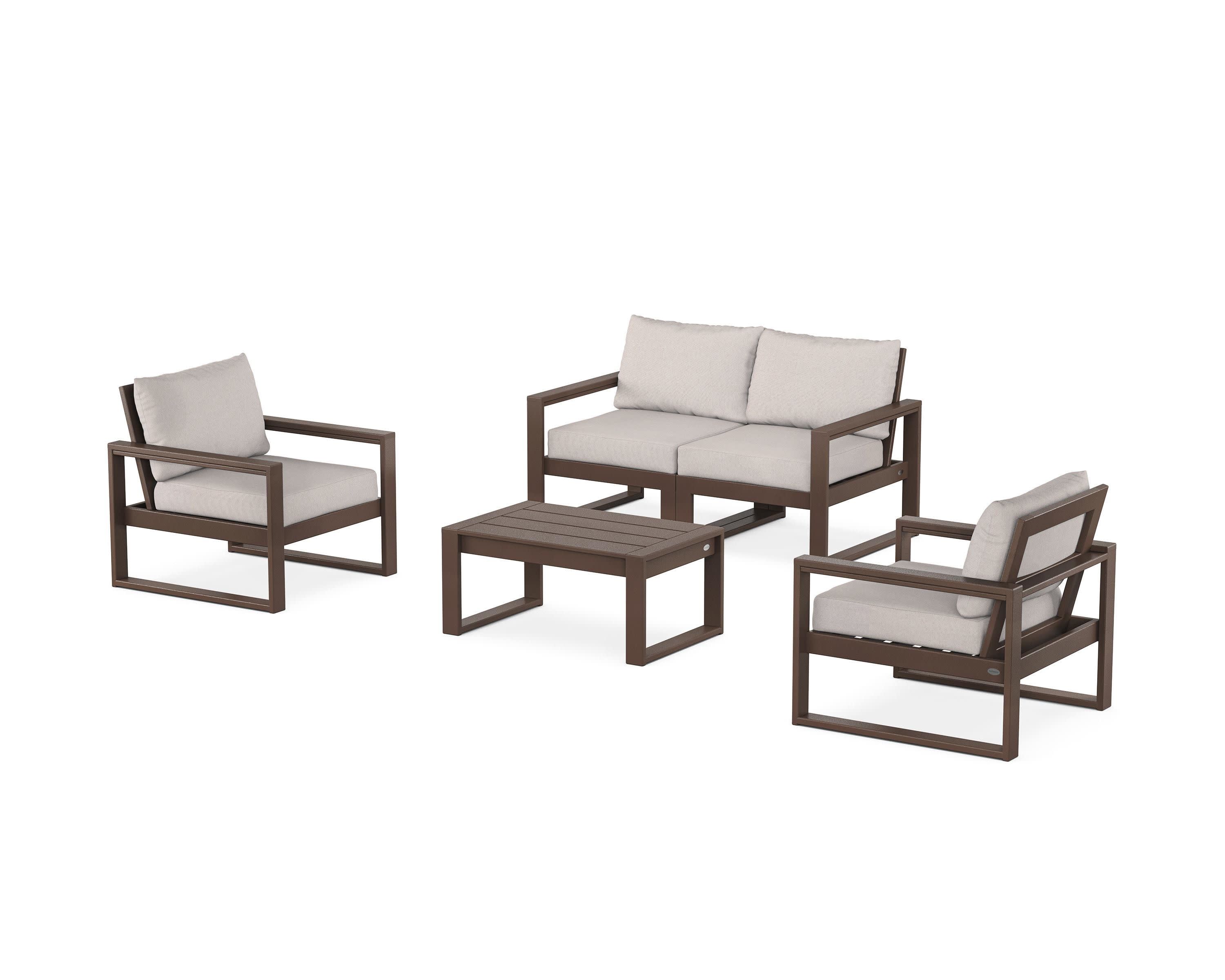 EDGE Sectional 4-Piece Deep Seating Set with Loveseat in Mahogany / Dune Burlap