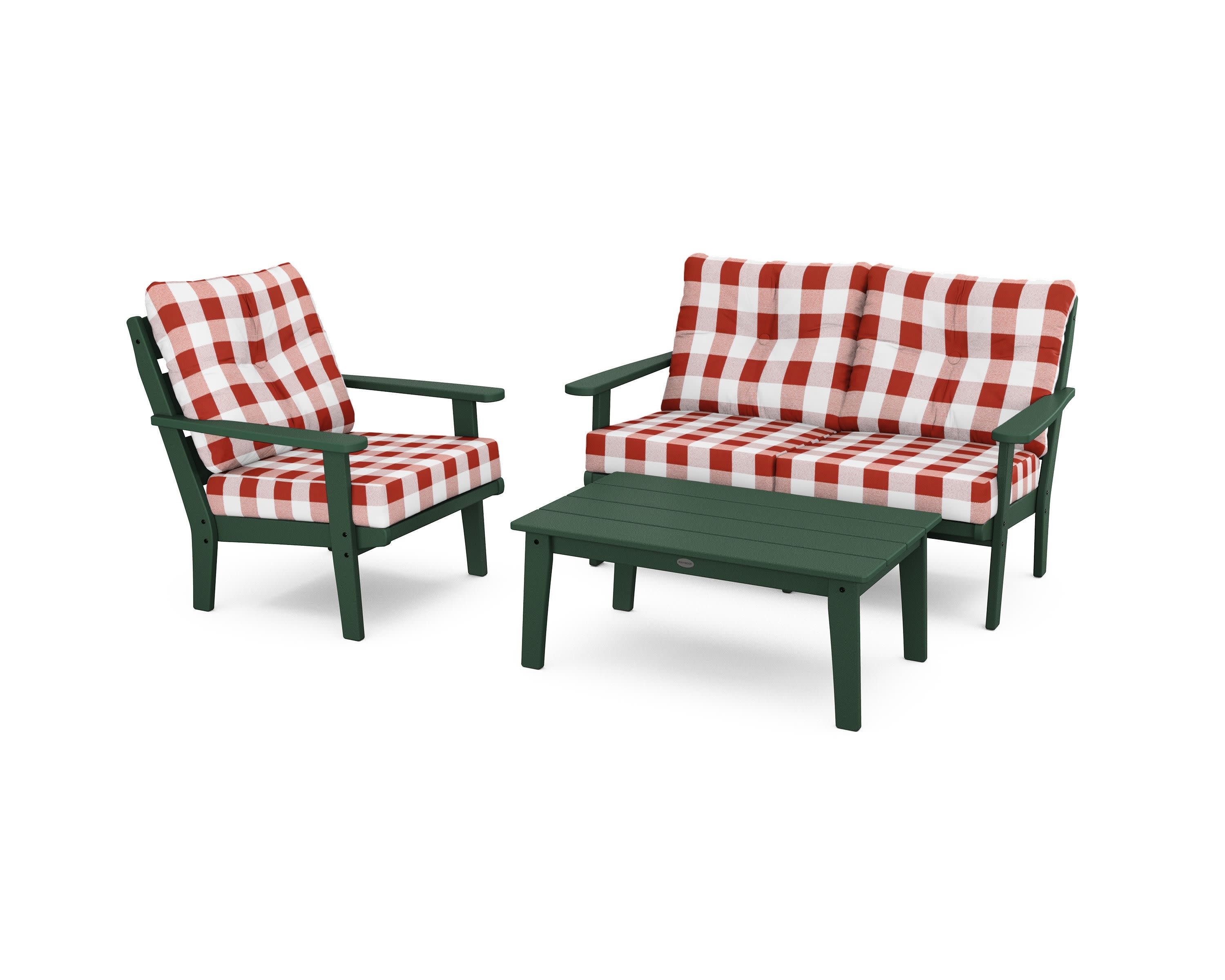 Lakeside 3-Piece Deep Seating Set in Green / Buffalo Plaid Crimson
