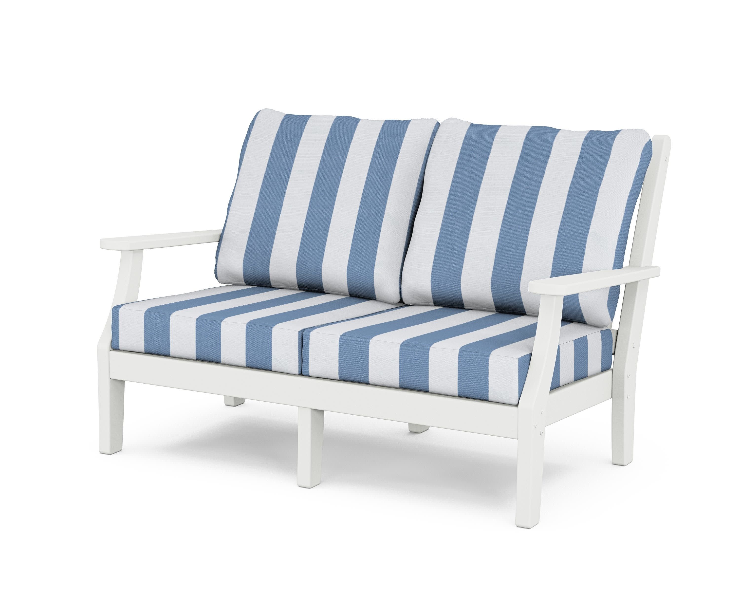 Wovendale Deep Seating Loveseat in White / Cabana Stripe Sky Blue