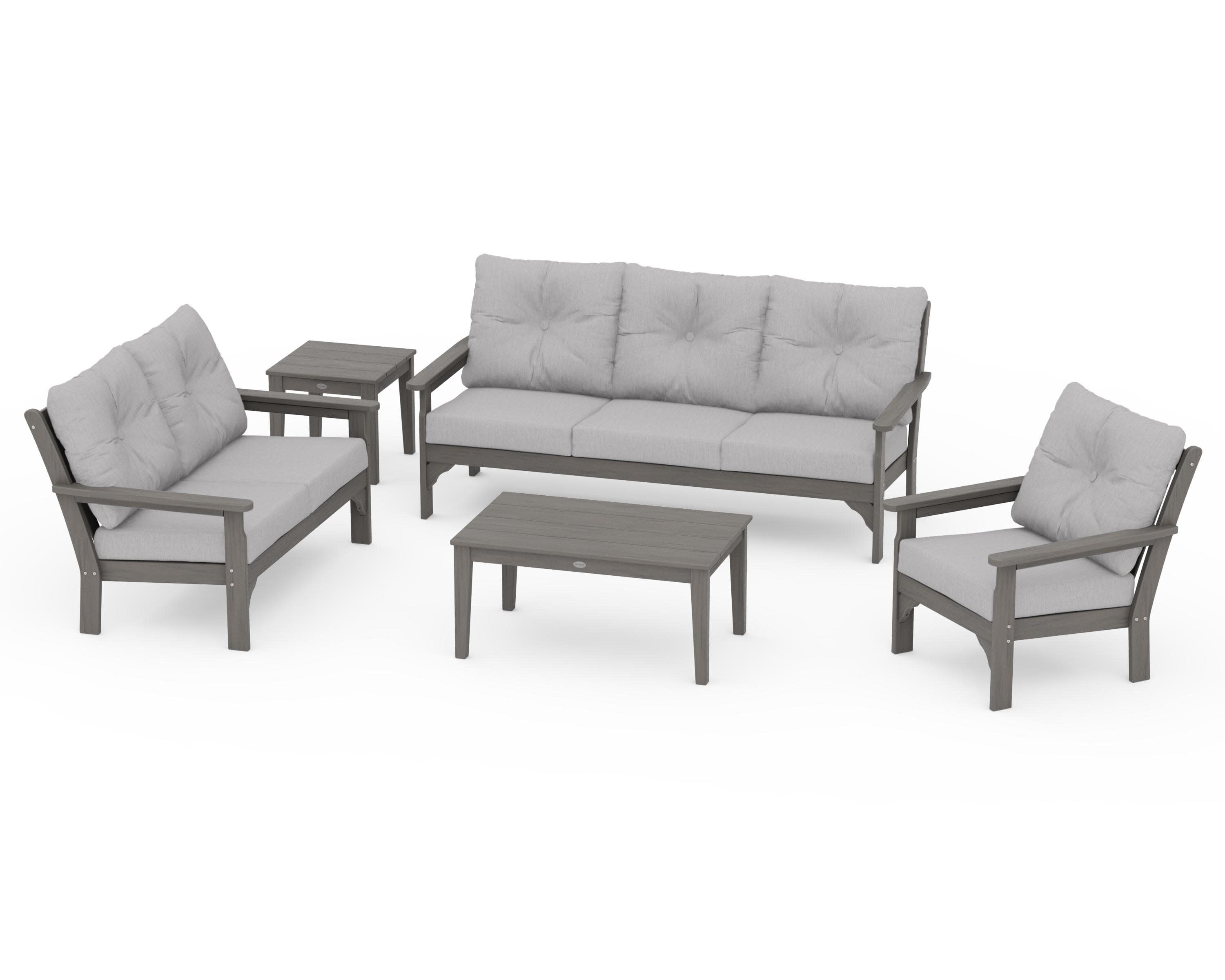 Vineyard 5 Piece Deep Seating Set in Driftwood / Granite