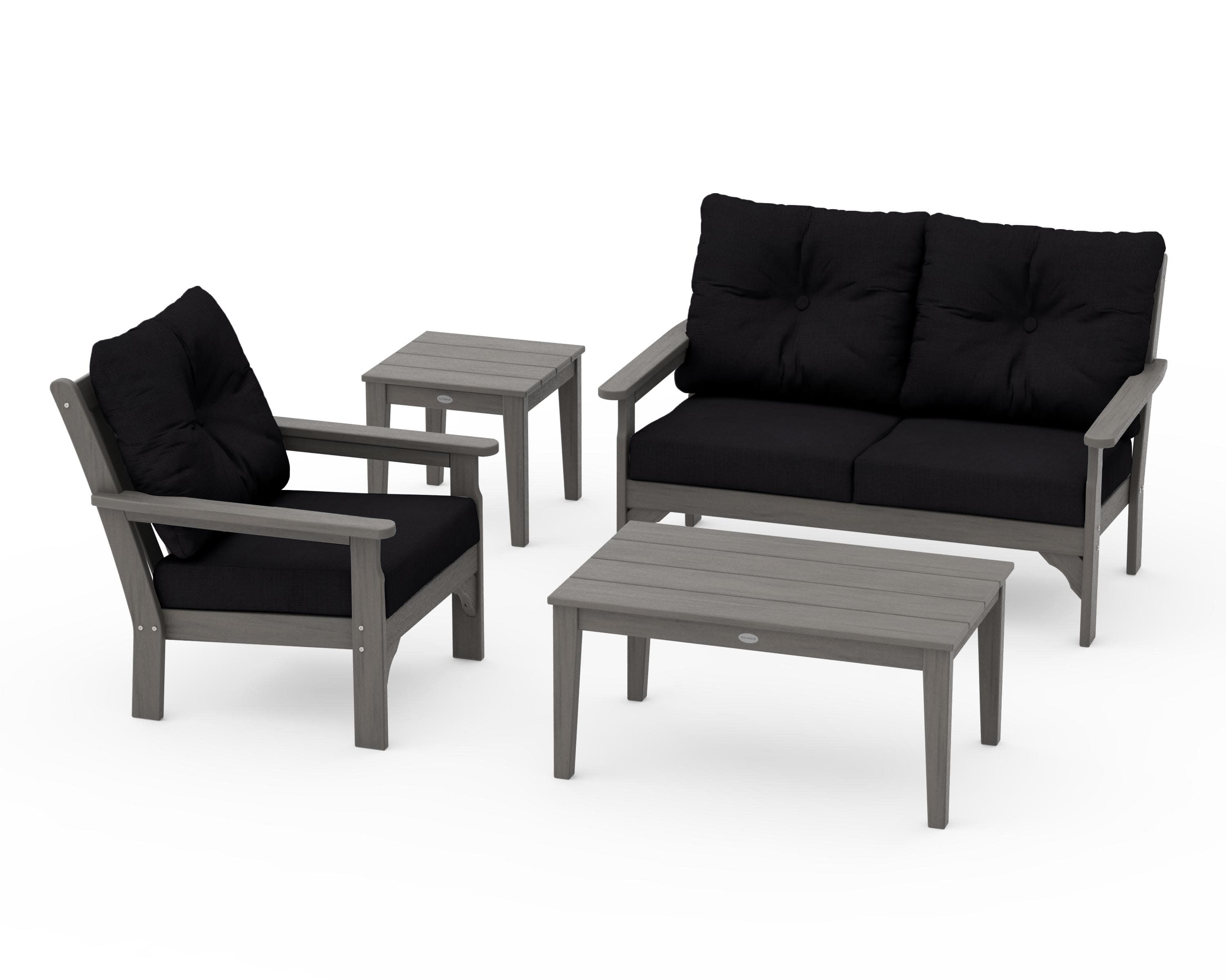 Vineyard 4-Piece Deep Seating Set in Driftwood / Midnight Linen