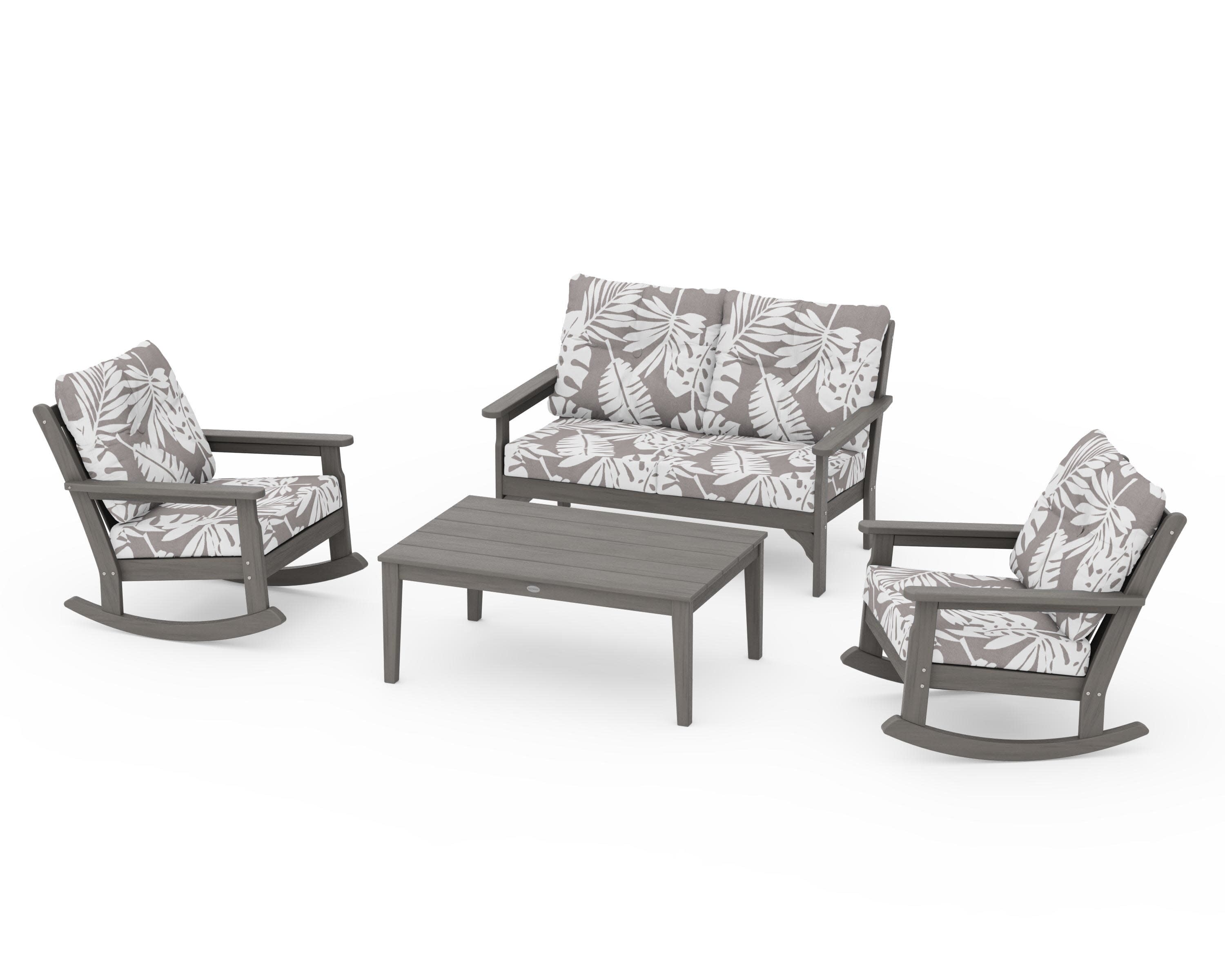 Vineyard 4-Piece Deep Seating Rocking Chair Set in Driftwood / Leaf Grey Mist