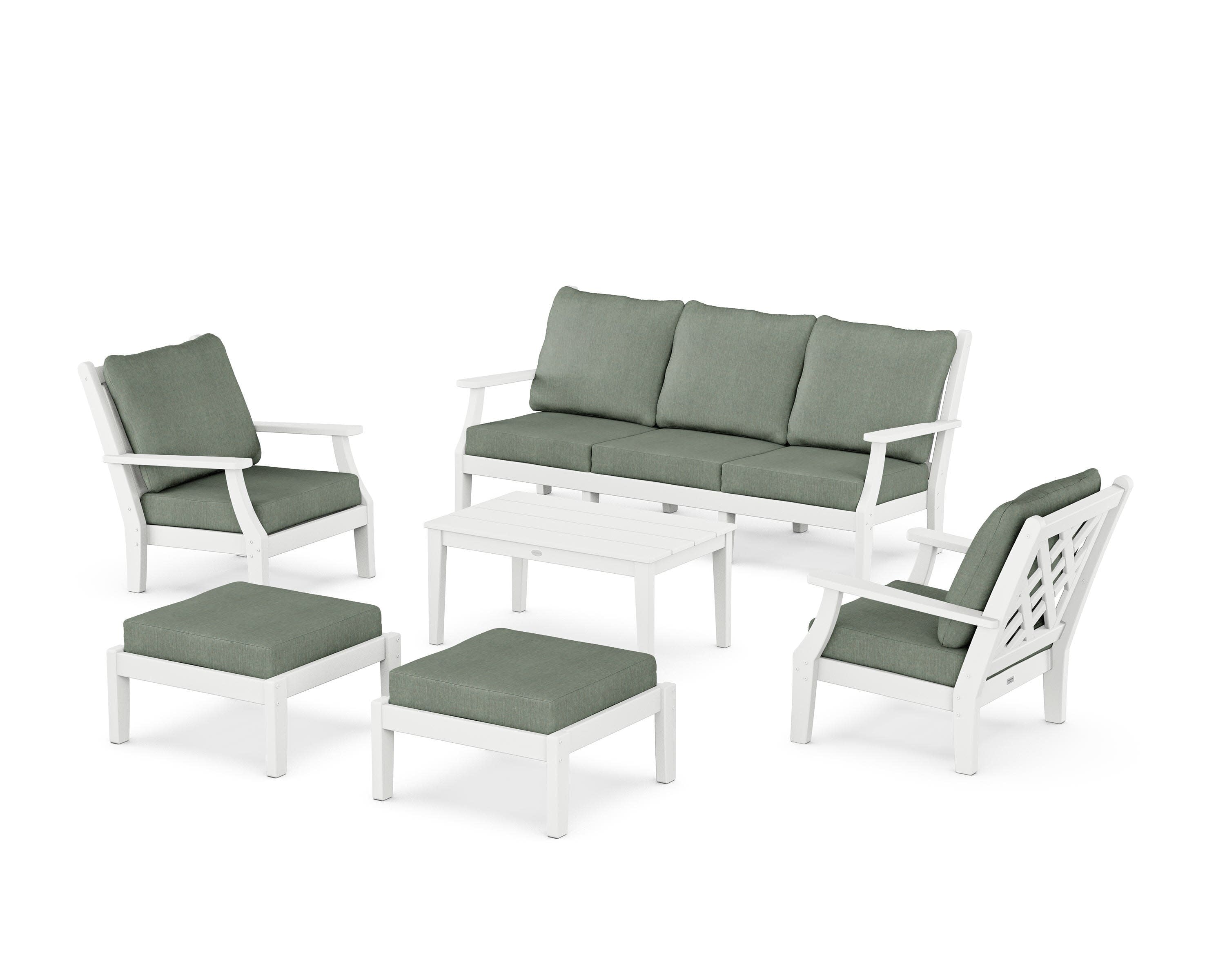 Wovendale 6-Piece Lounge Sofa Set in White / Cast Sage