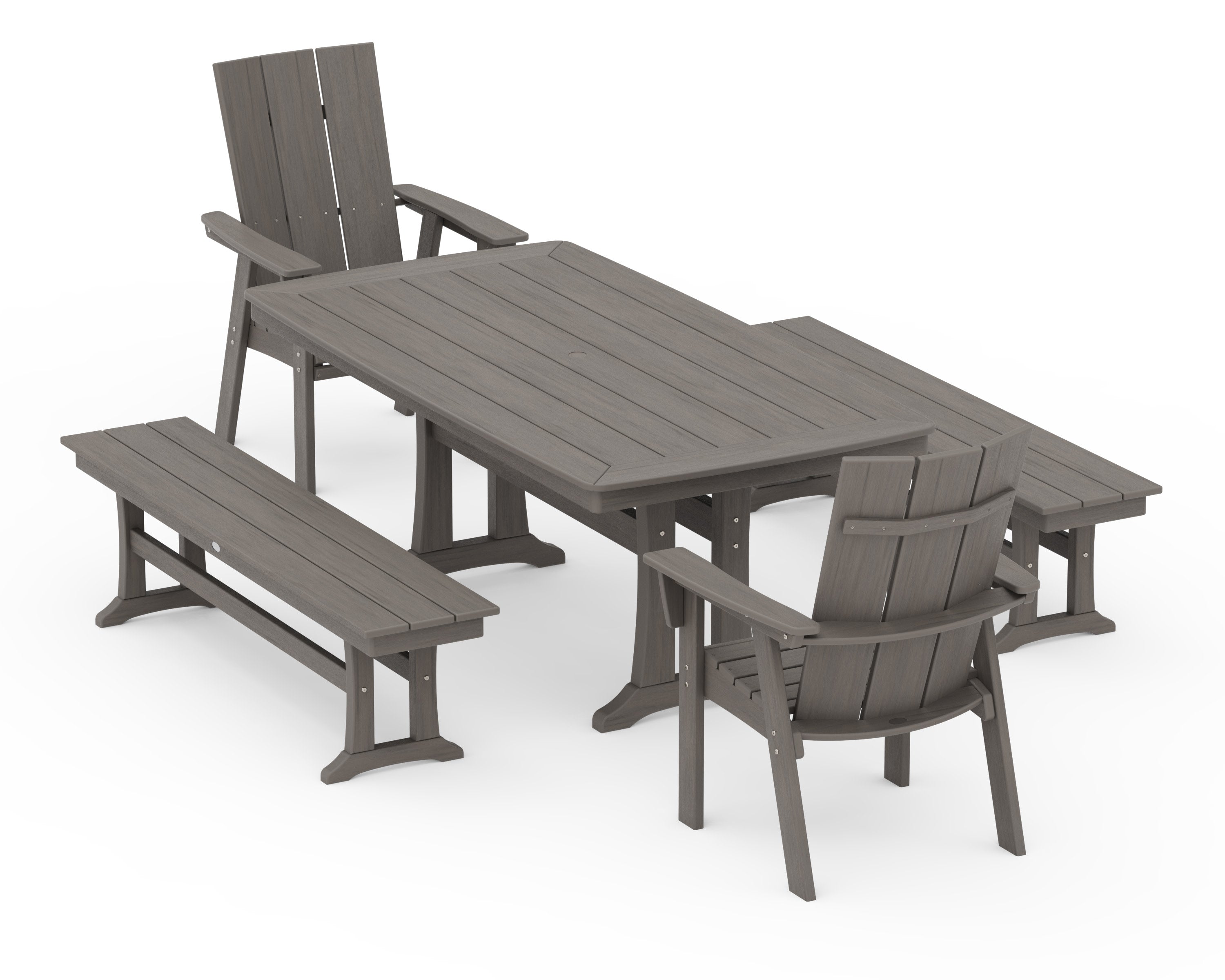 Modern Adirondack 5-Piece Dining Set with Trestle Legs in Driftwood