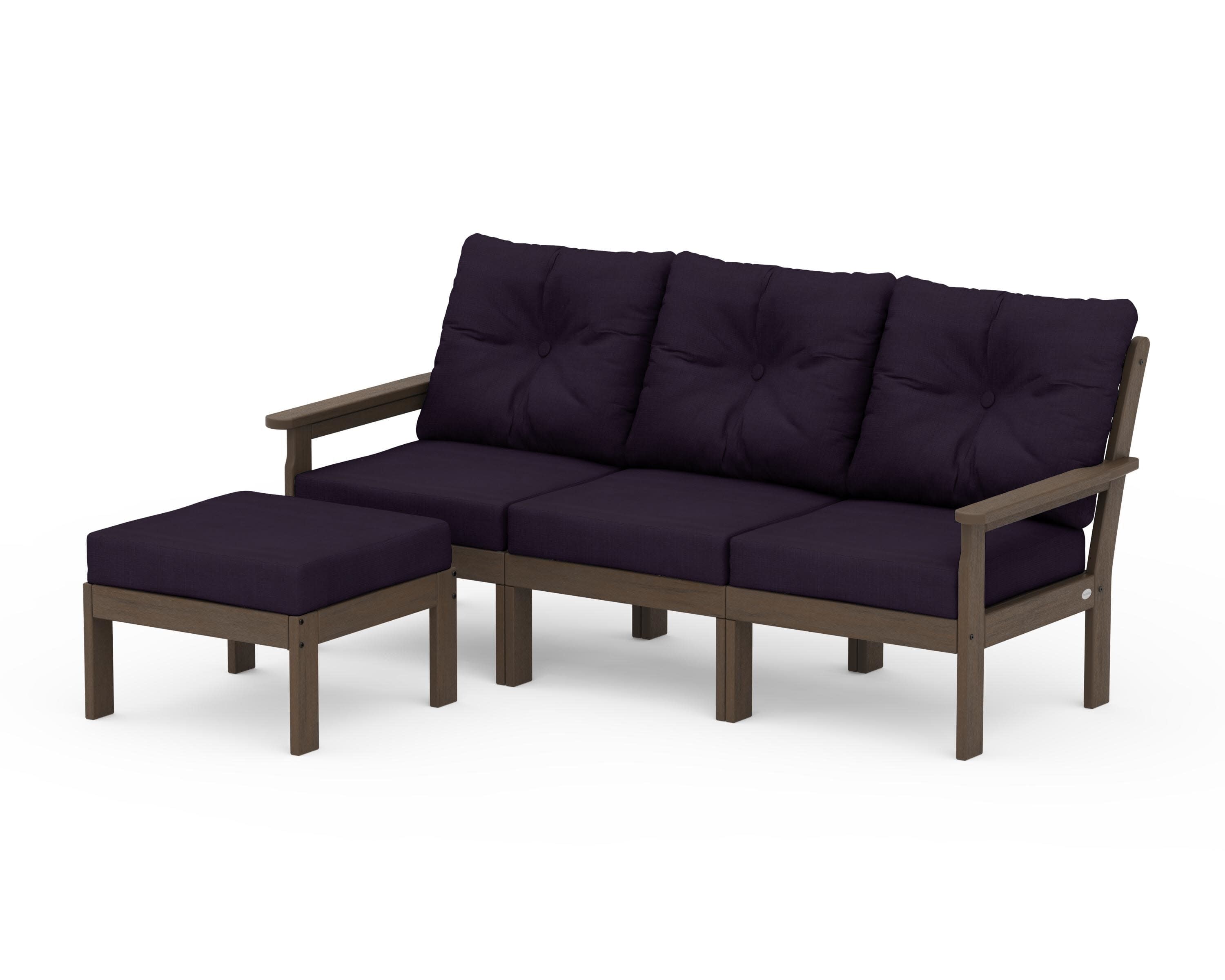 Vineyard 4-Piece Sectional with Ottoman in Kona / Navy Linen
