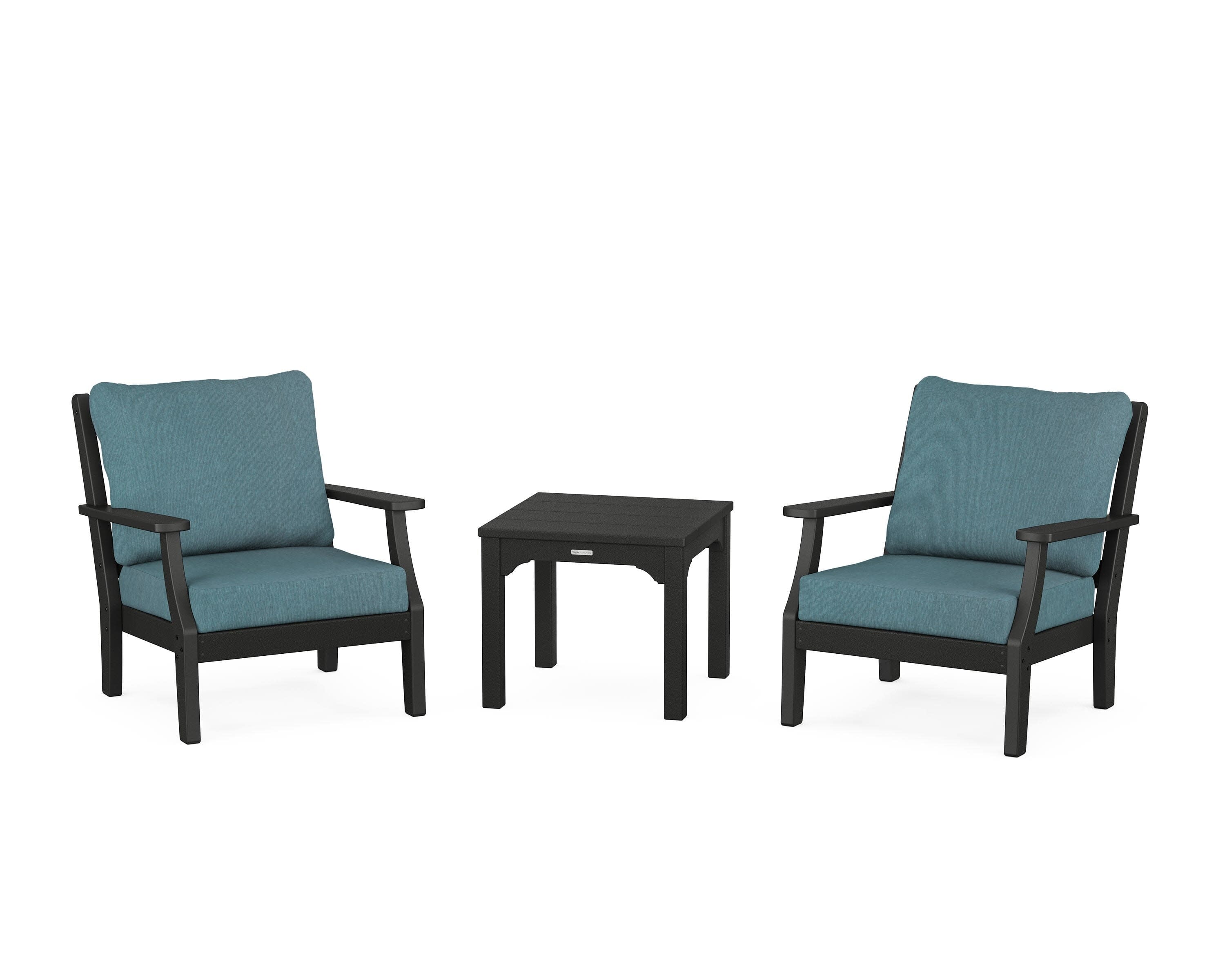 Chinoiserie 3-Piece Deep Seating Set in Black / Ocean Teal