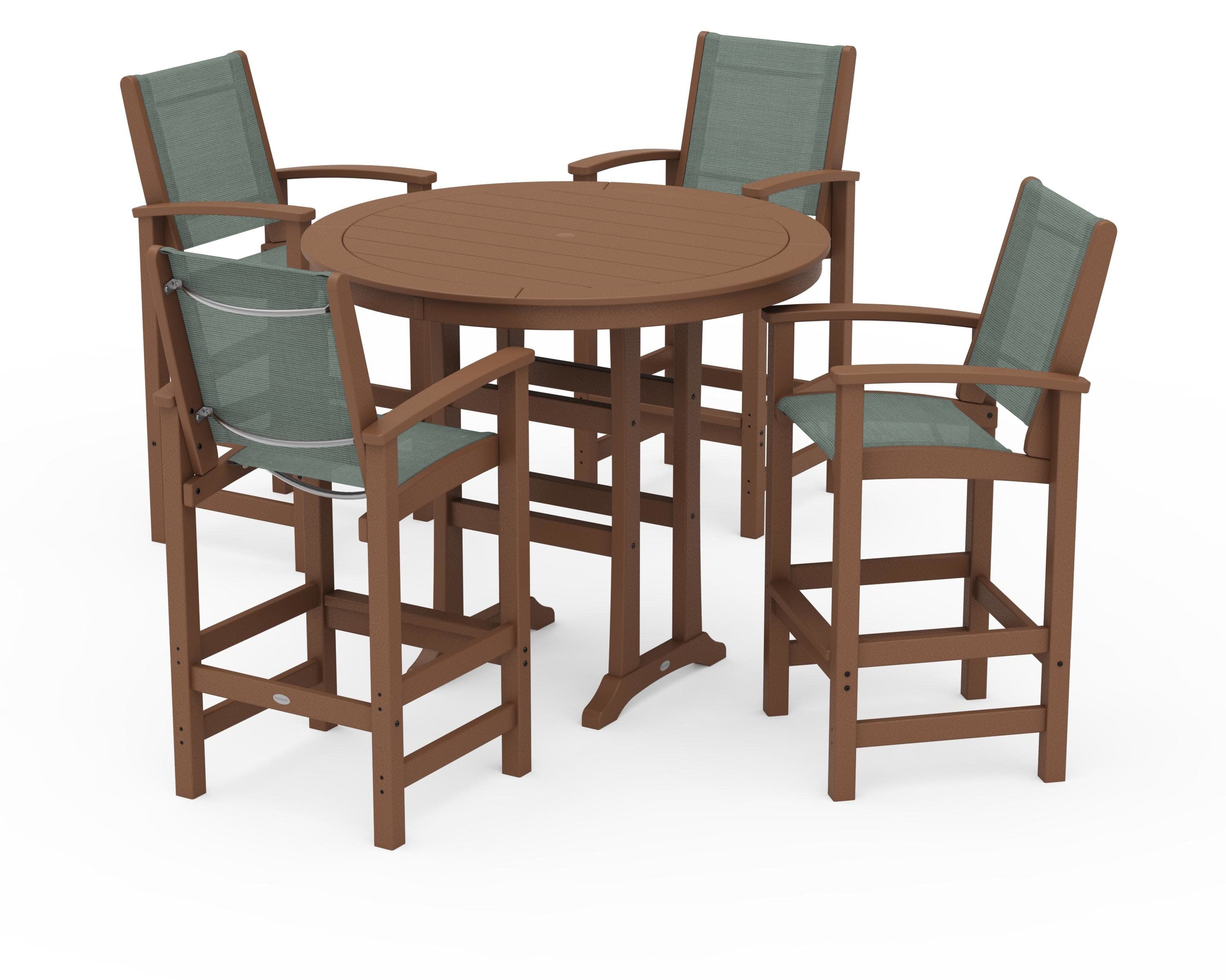 Coastal 5-Piece Nautical Trestle Bar Set in Teak / Dupioni Sea Mist Sling
