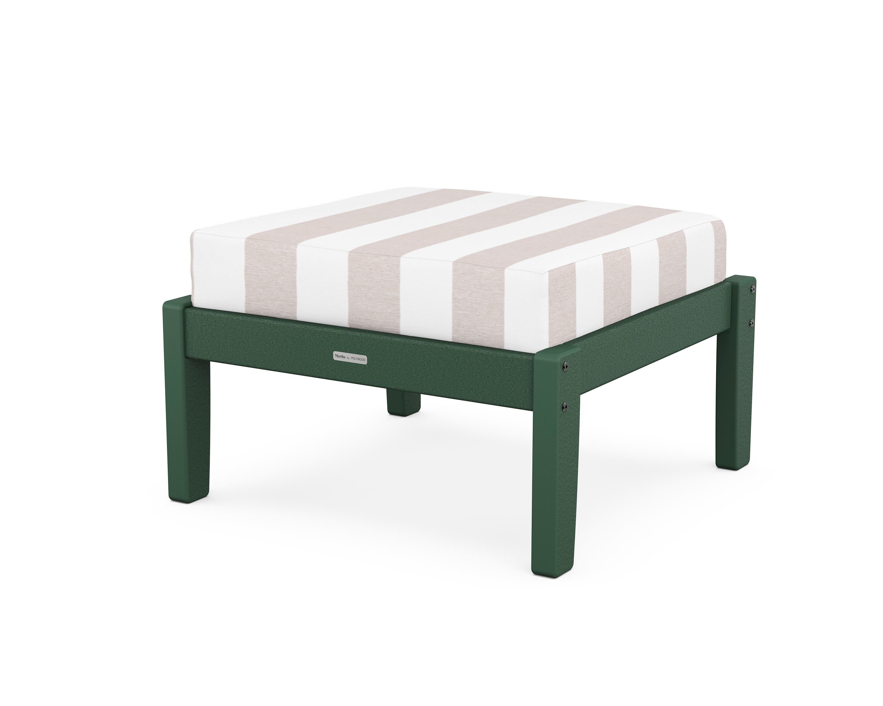 Chinoiserie Deep Seating Ottoman in Green / Cabana Stripe Dune Burlap