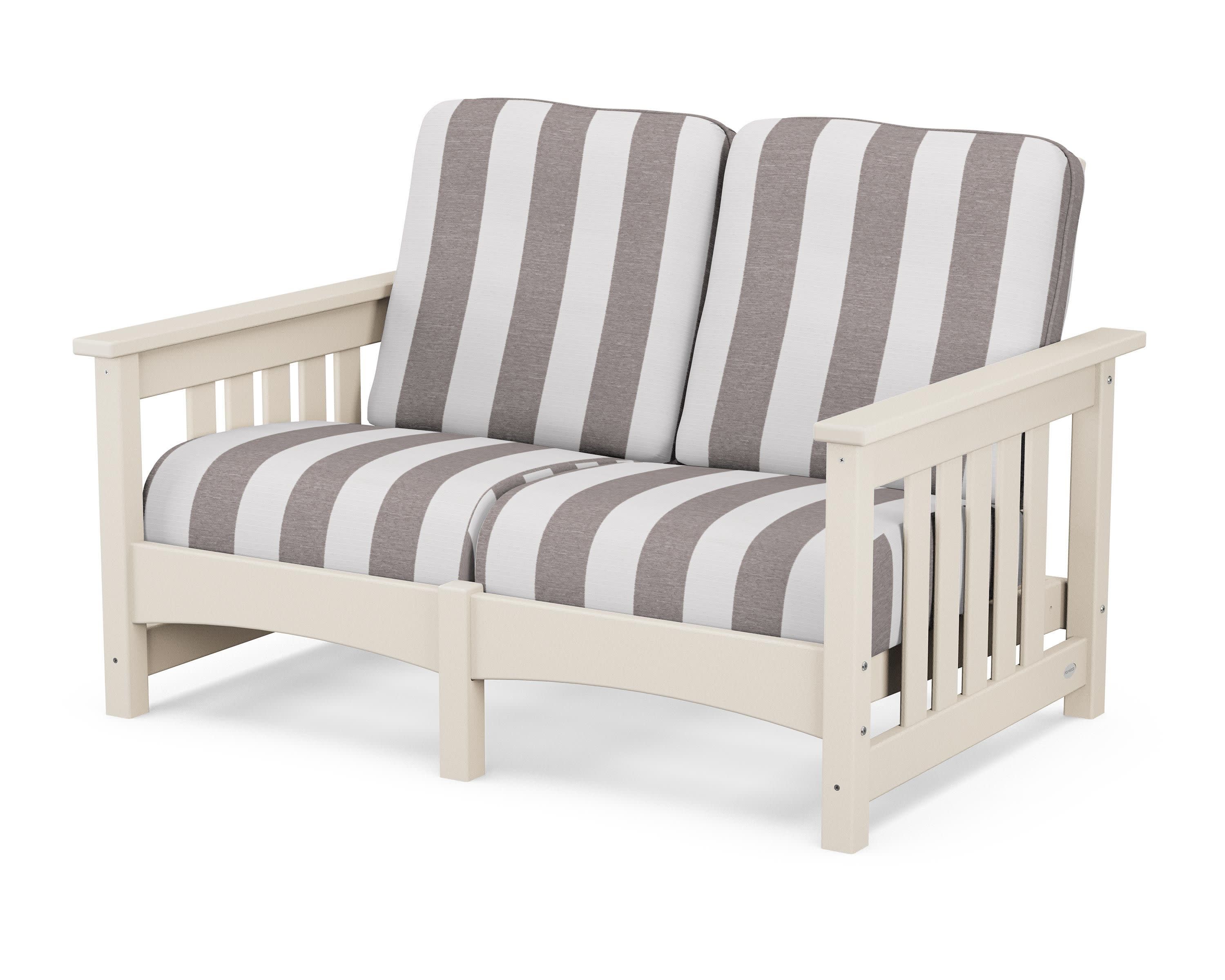 Club Mission Loveseat in Sand / Cabana Stripe Grey Mist