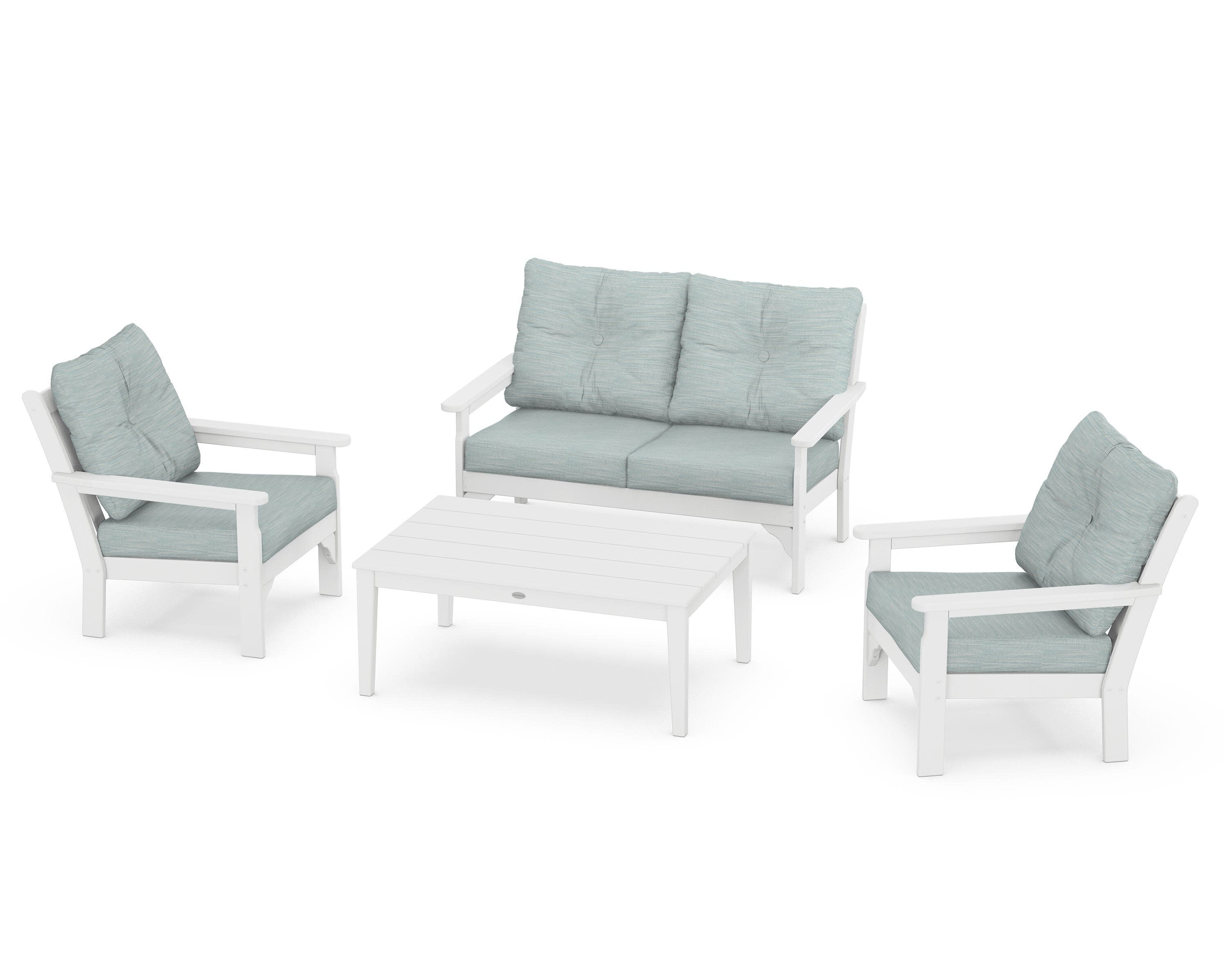 Vineyard 4-Piece Deep Seating Set in White / Soothe Mist