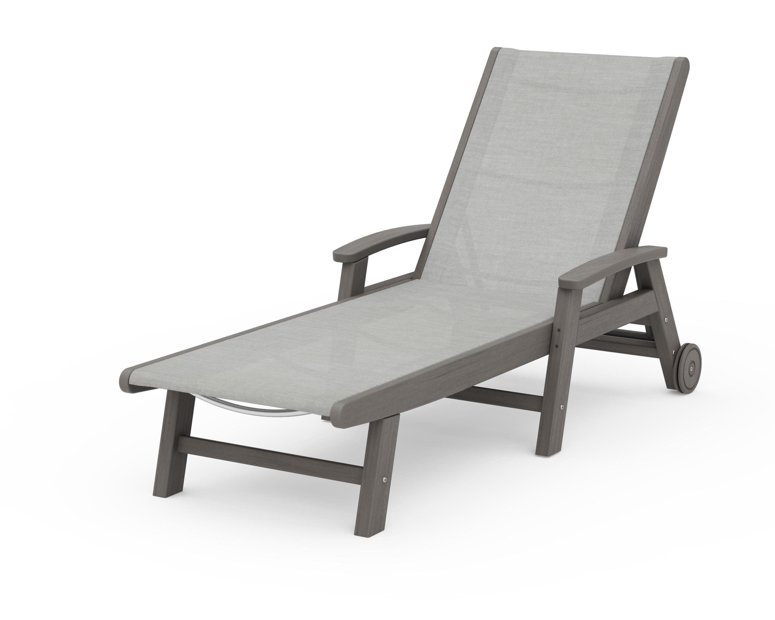 Coastal Chaise with Wheels in Driftwood / Metallic Sling