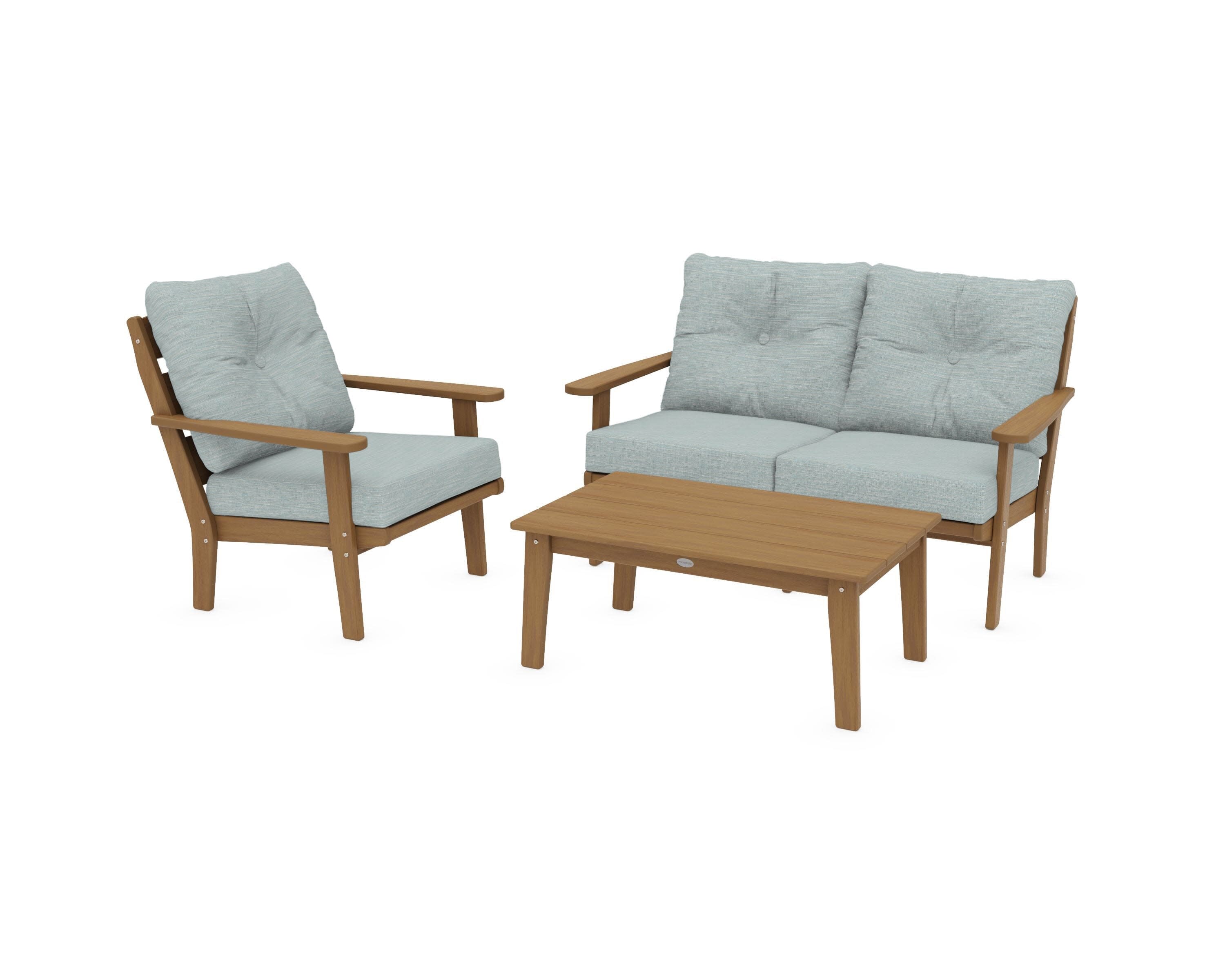 Lakeside 3-Piece Deep Seating Set in Natural / Soothe Mist