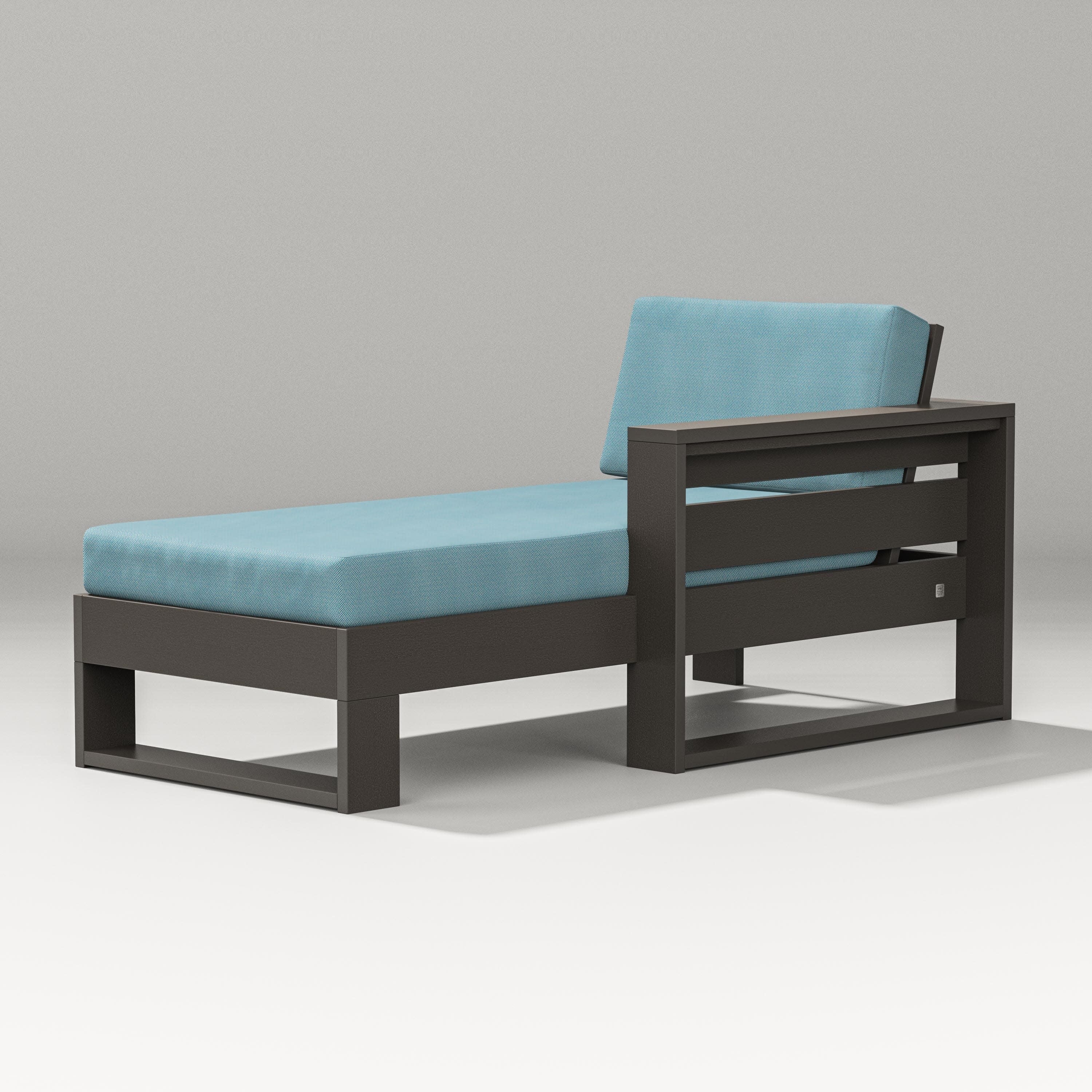 Latitude Modular Right Arm Chaise in Vintage Coffee / Lattice Sky Blue