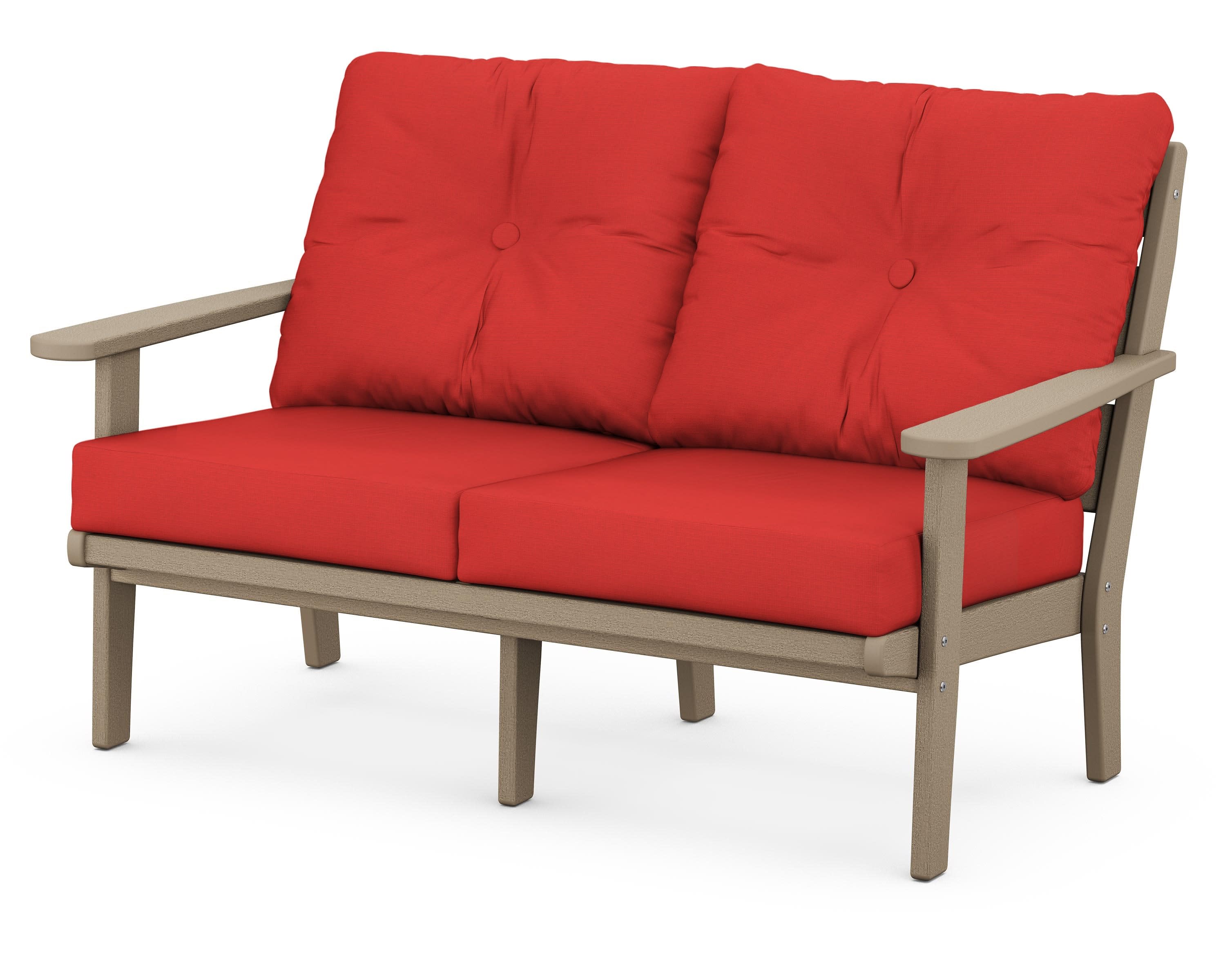 Lakeside Deep Seating Loveseat in Vintage Sahara / Crimson Linen