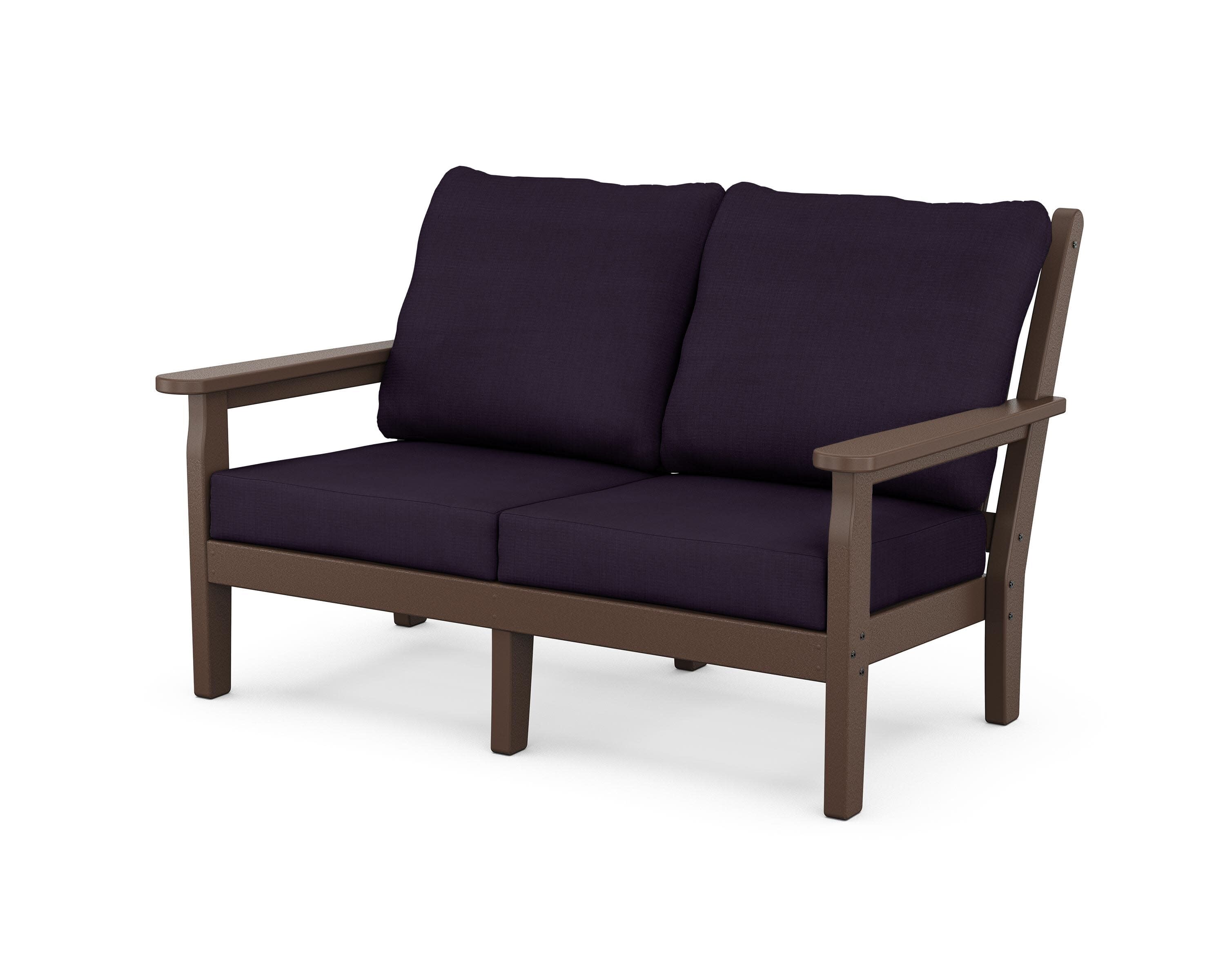 Chippendale Deep Seating Loveseat in Mahogany / Navy Linen