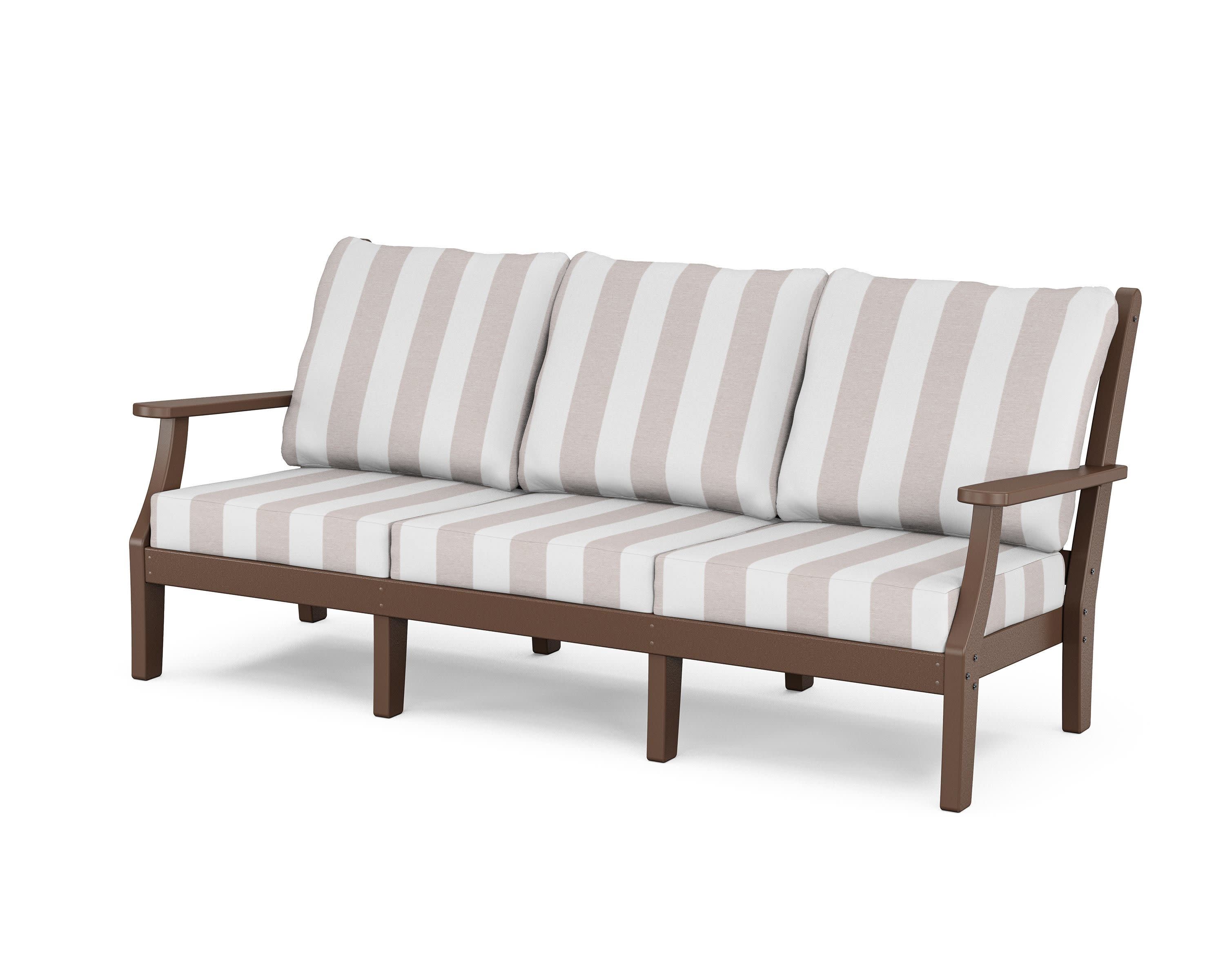 Wovendale Deep Seating Sofa in Mahogany / Cabana Stripe Dune Burlap