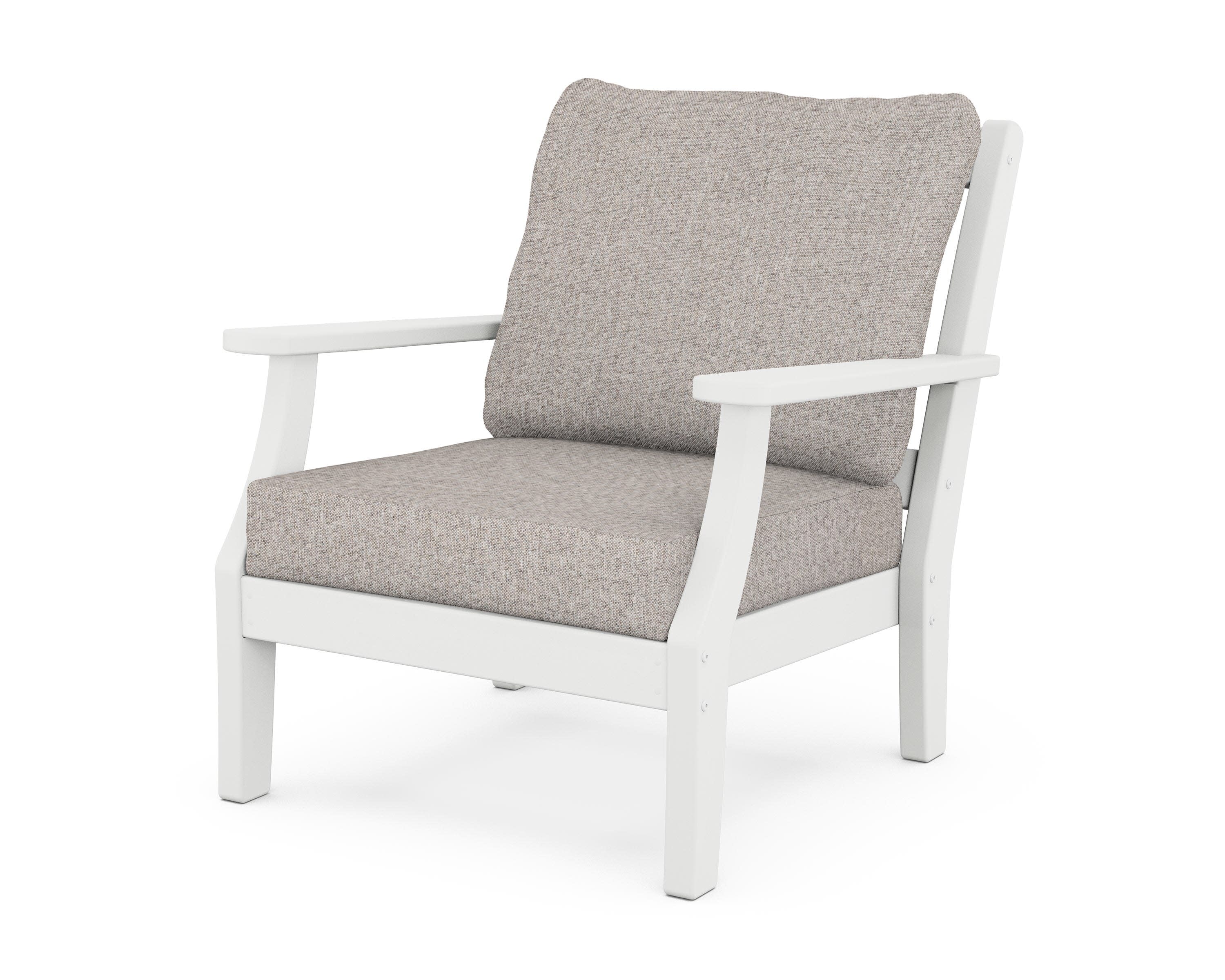 Chinoiserie Deep Seating Chair in White / Weathered Tweed